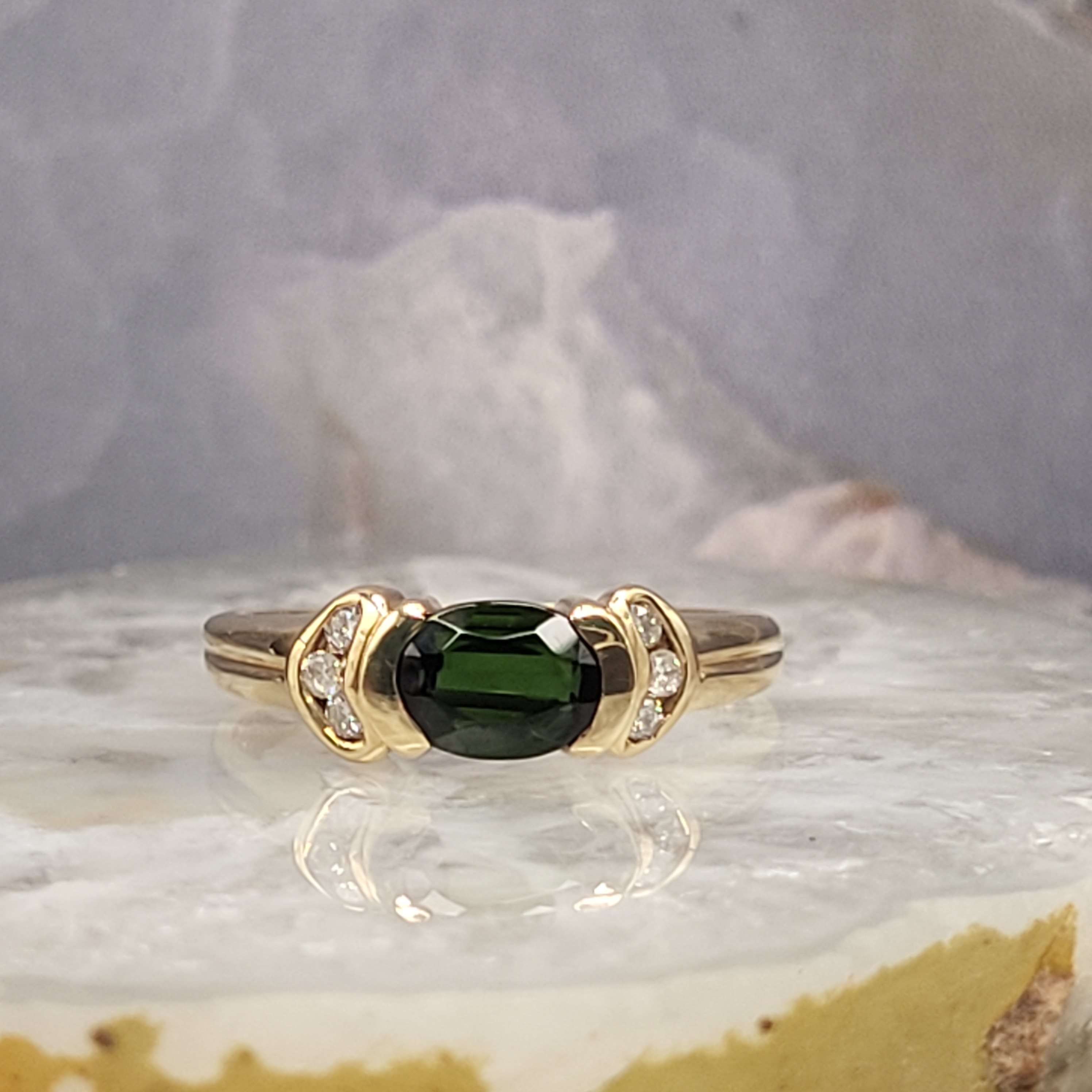 Oval-Cut Green Tourmaline & Diamond Accent Ring