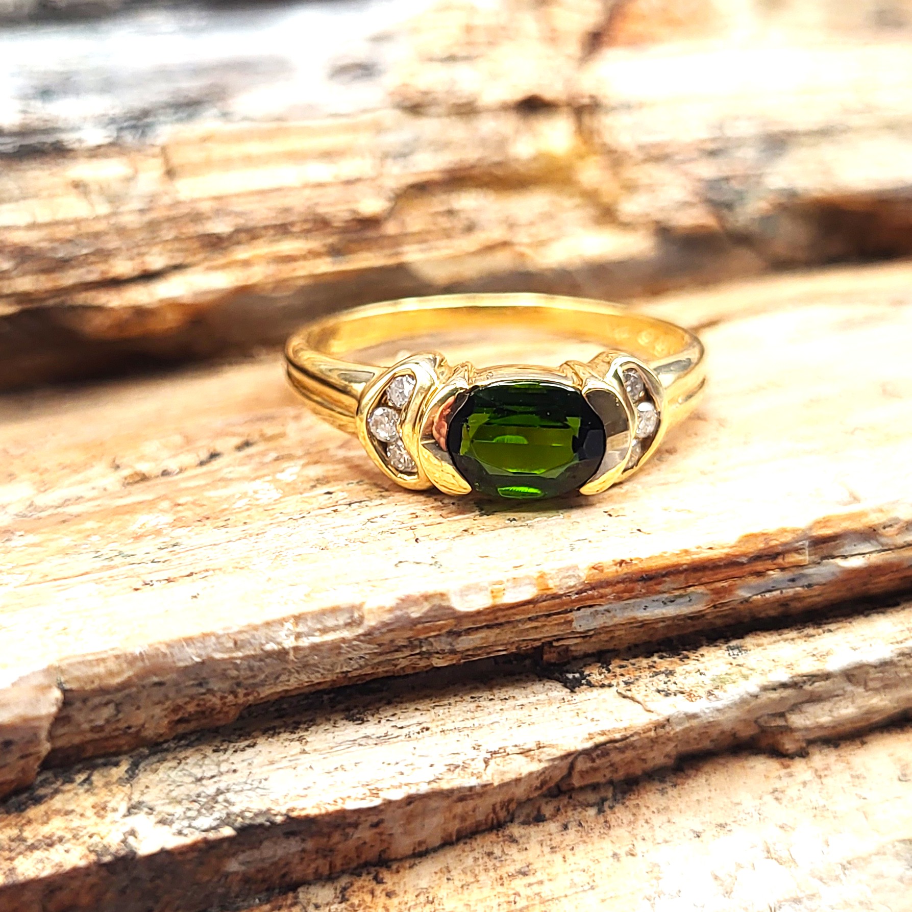Oval-Cut Green Tourmaline & Diamond Accent Ring