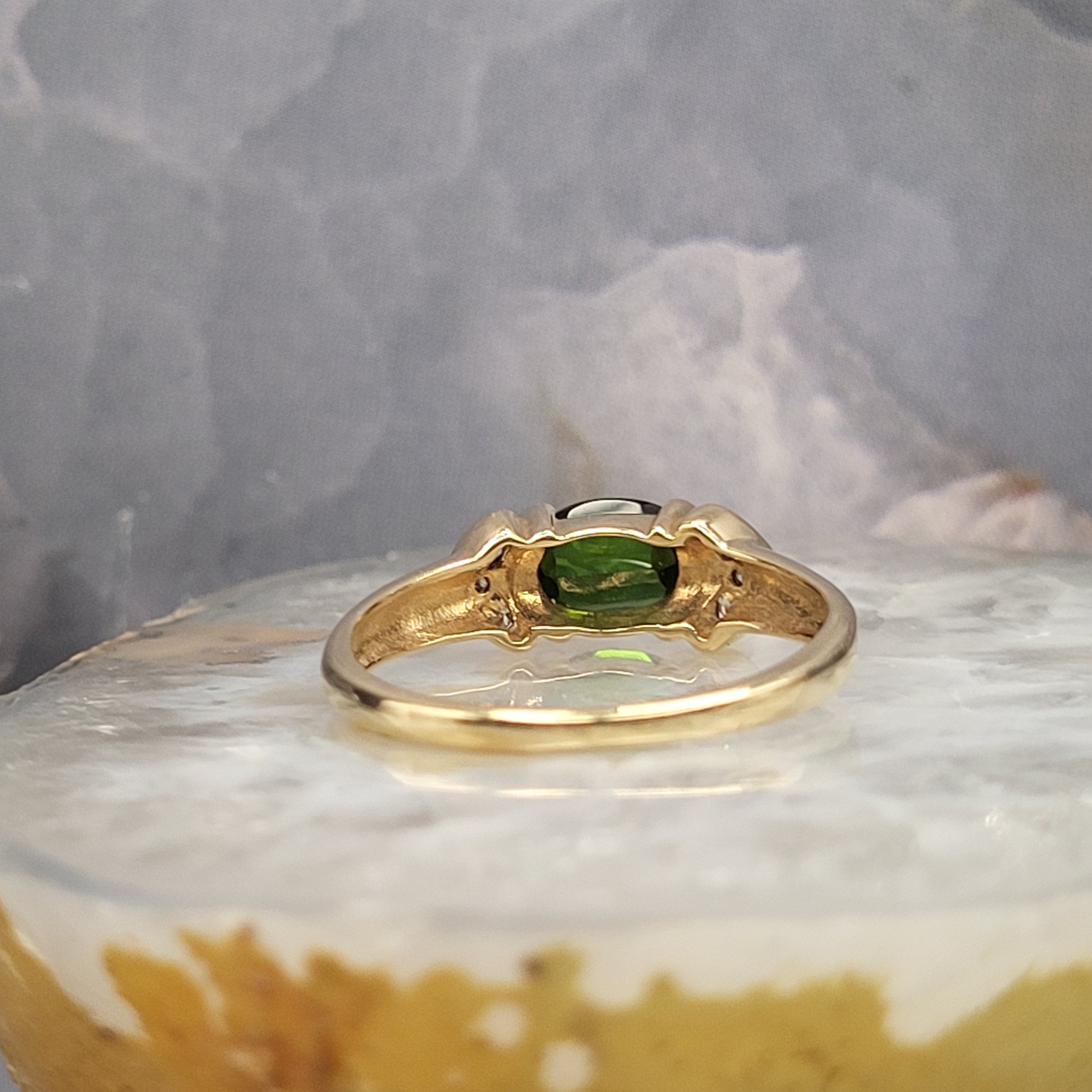 Oval-Cut Green Tourmaline & Diamond Accent Ring