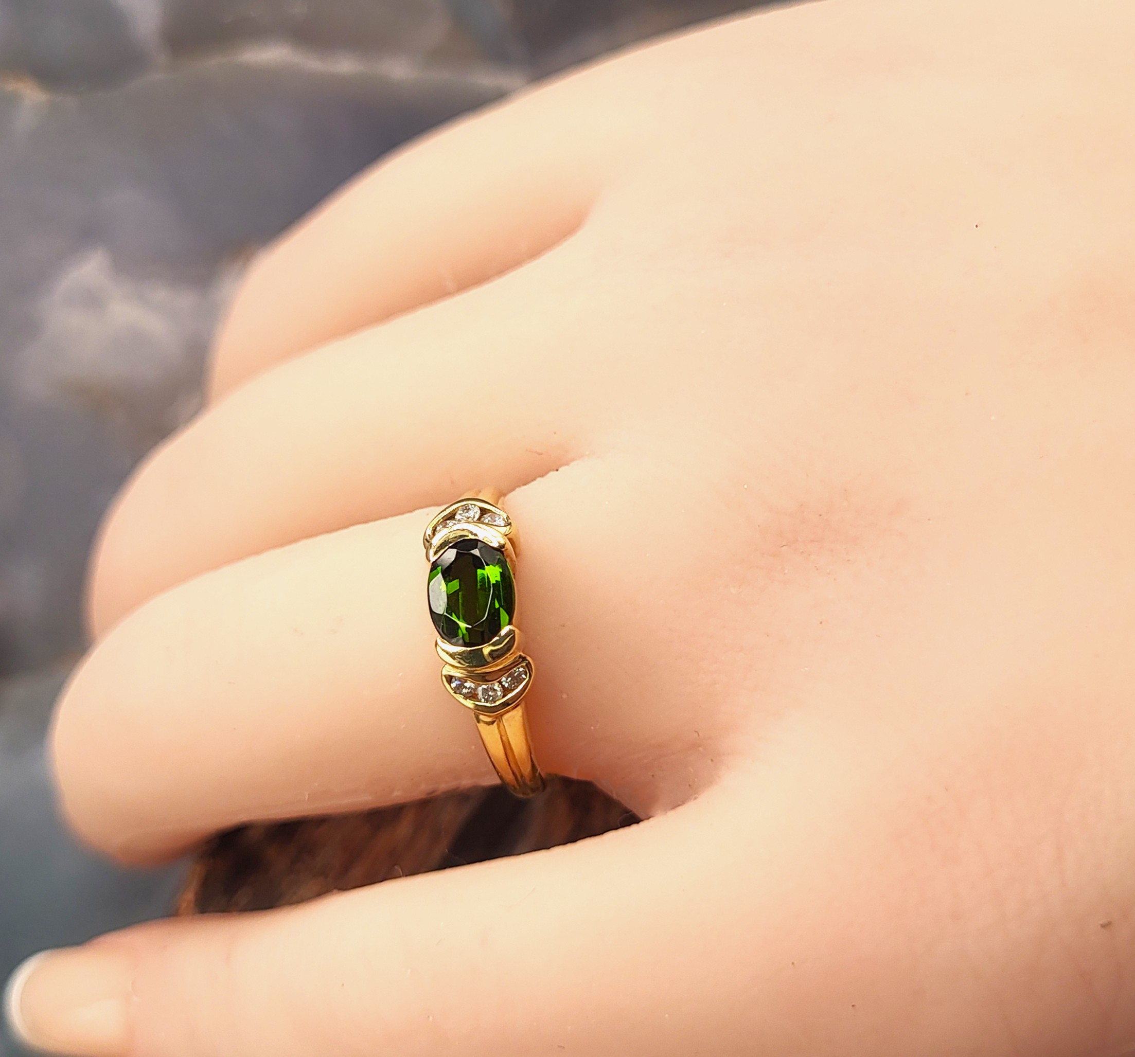 Oval-Cut Green Tourmaline & Diamond Accent Ring