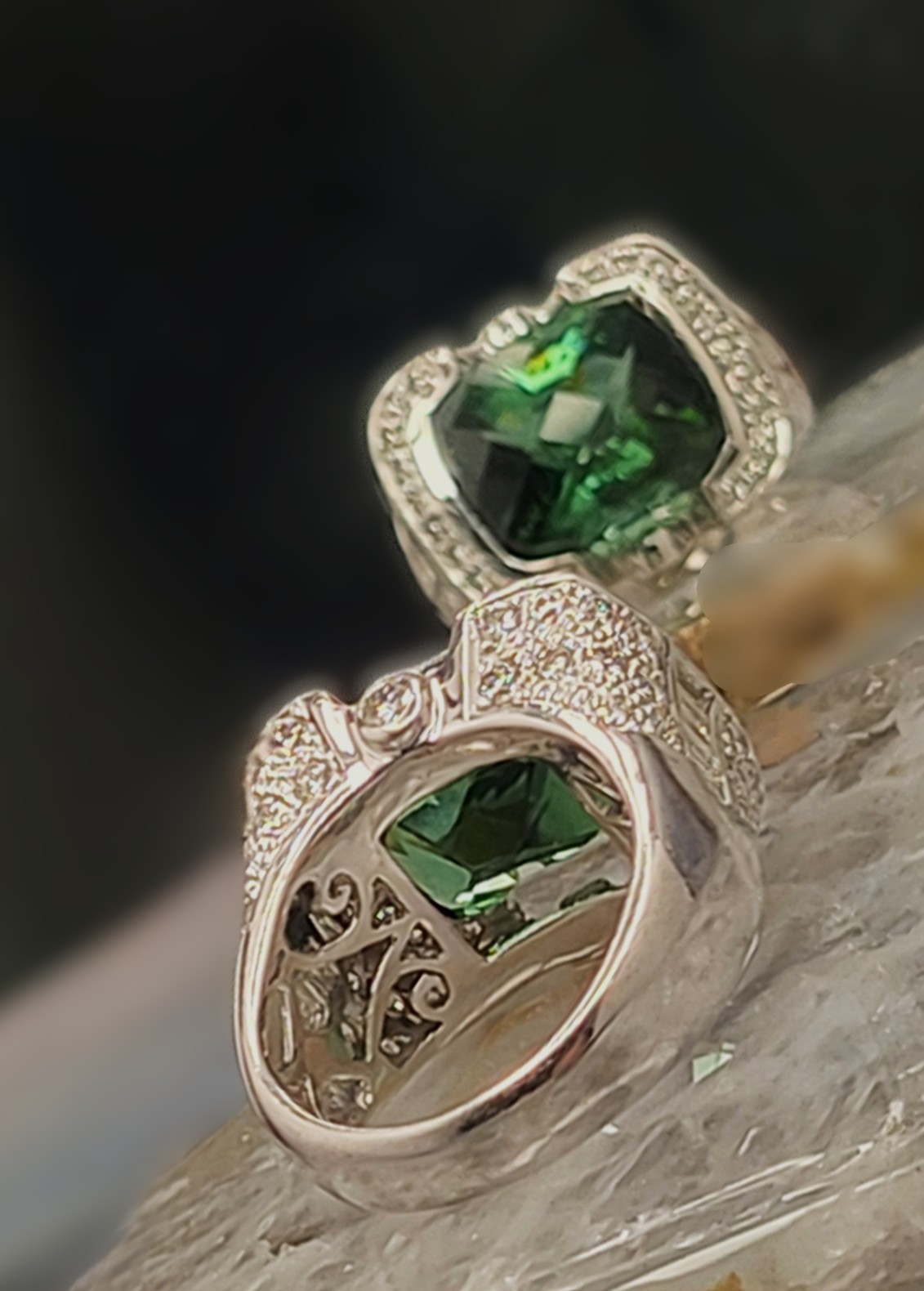 Glamorous Green Tourmaline and Pave Diamond Ring
