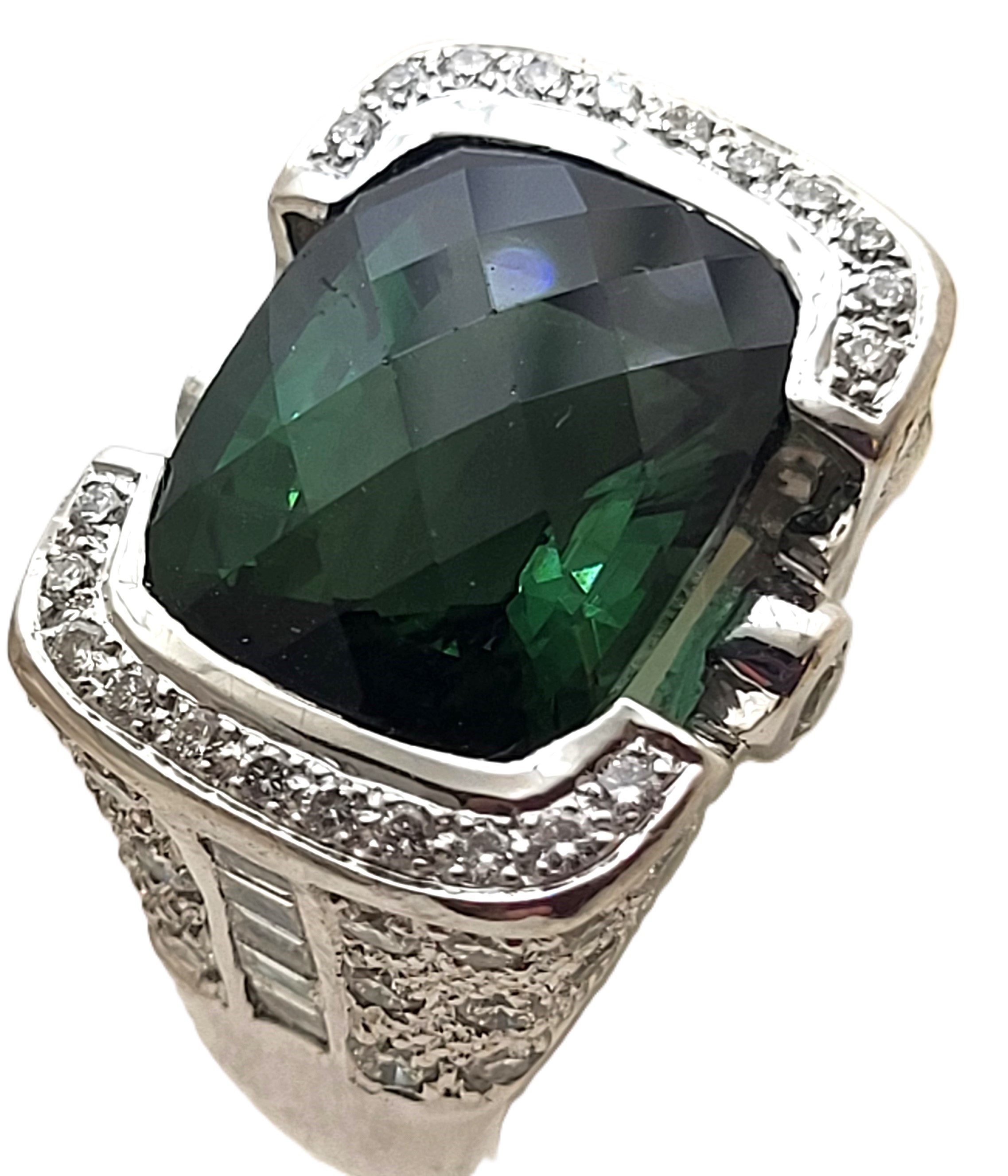 Glamorous Green Tourmaline and Pave Diamond Ring