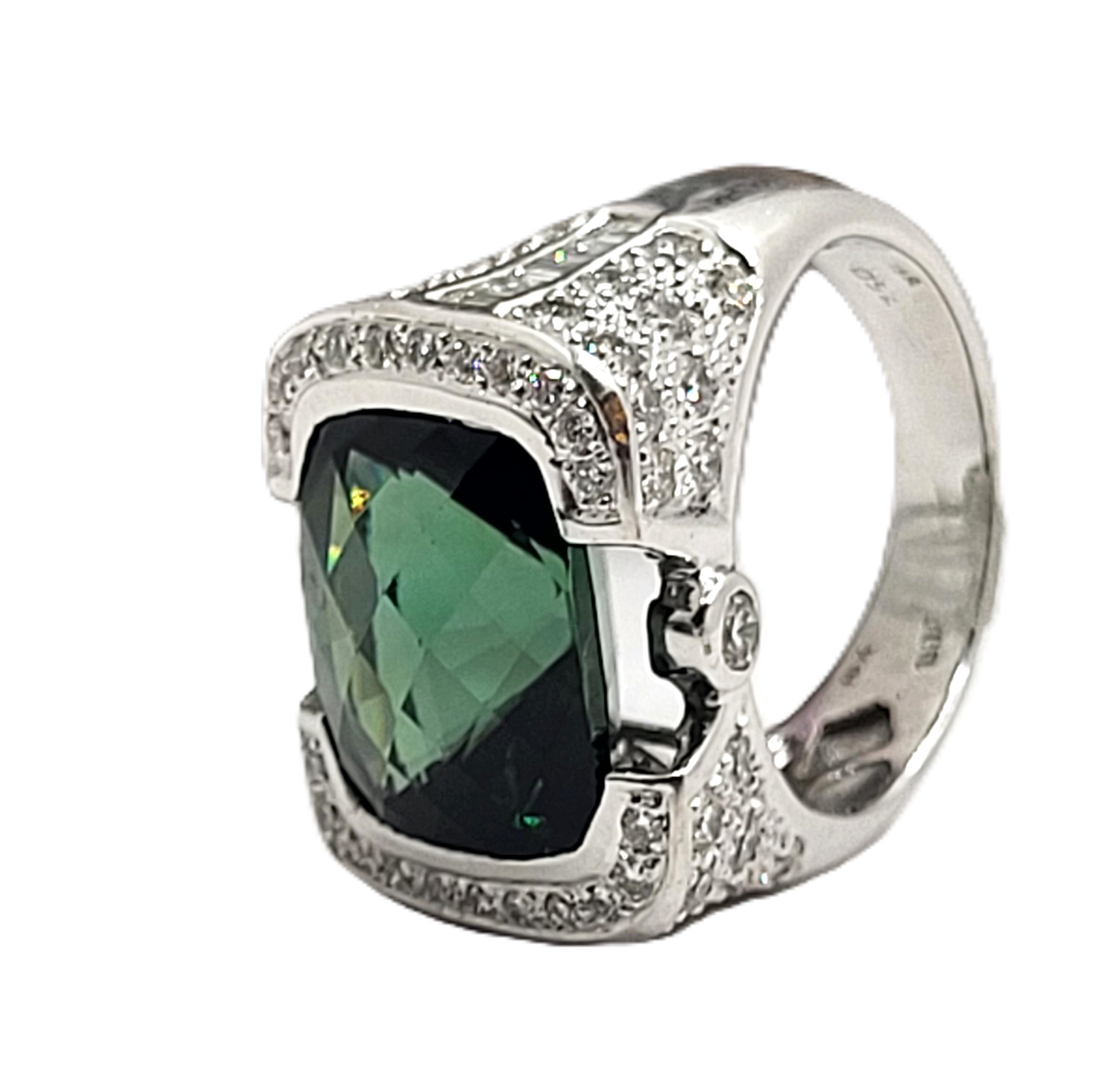 Glamorous Green Tourmaline and Pave Diamond Ring