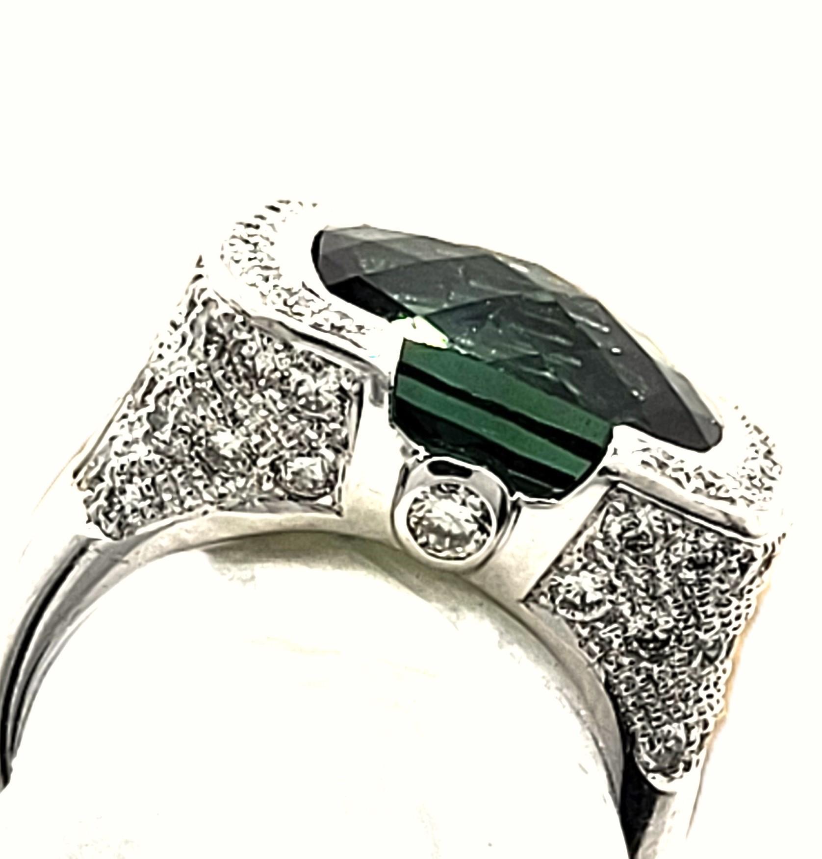 Glamorous Green Tourmaline and Pave Diamond Ring