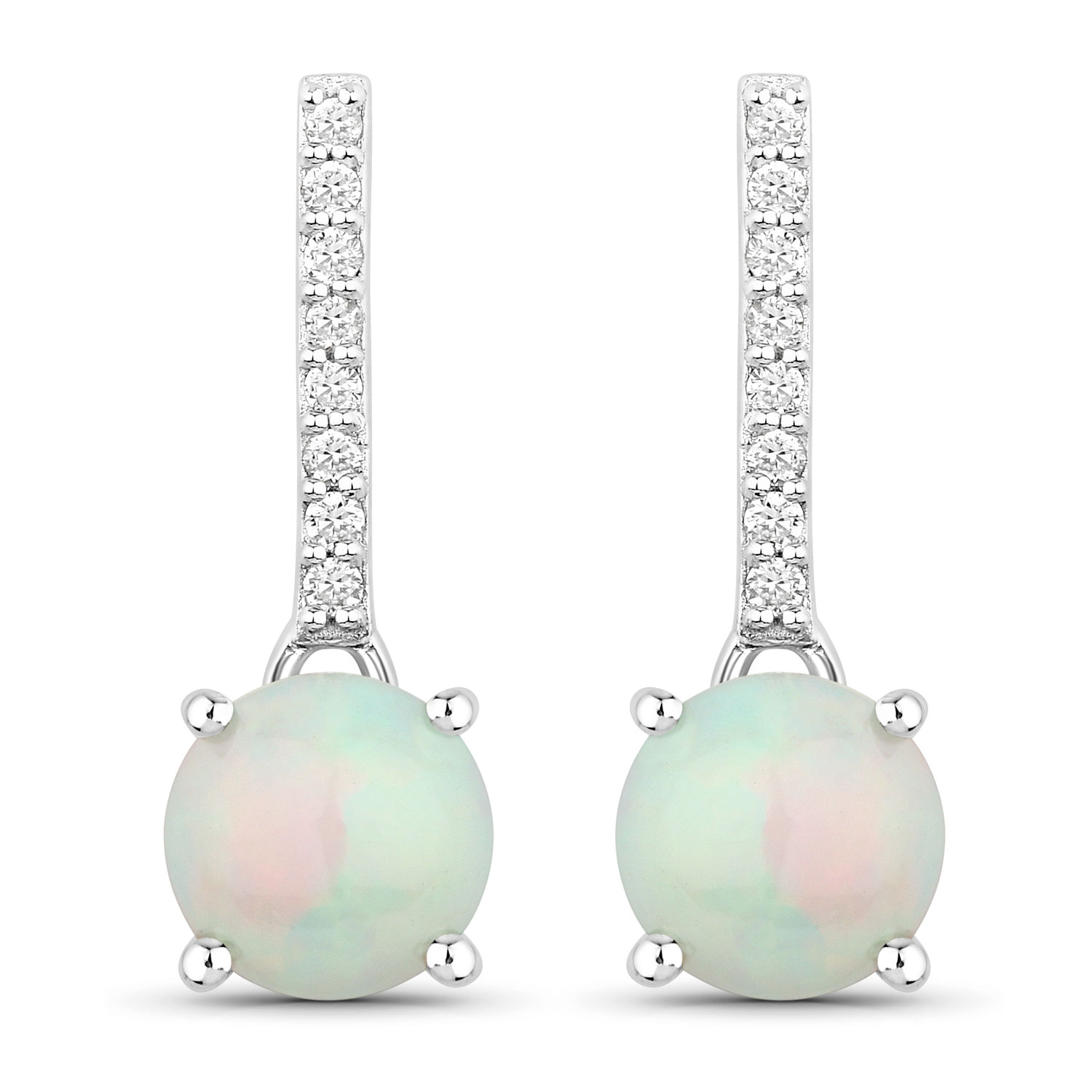 Natural Ethiopian Opal and Lab Diamond Drop Earrings