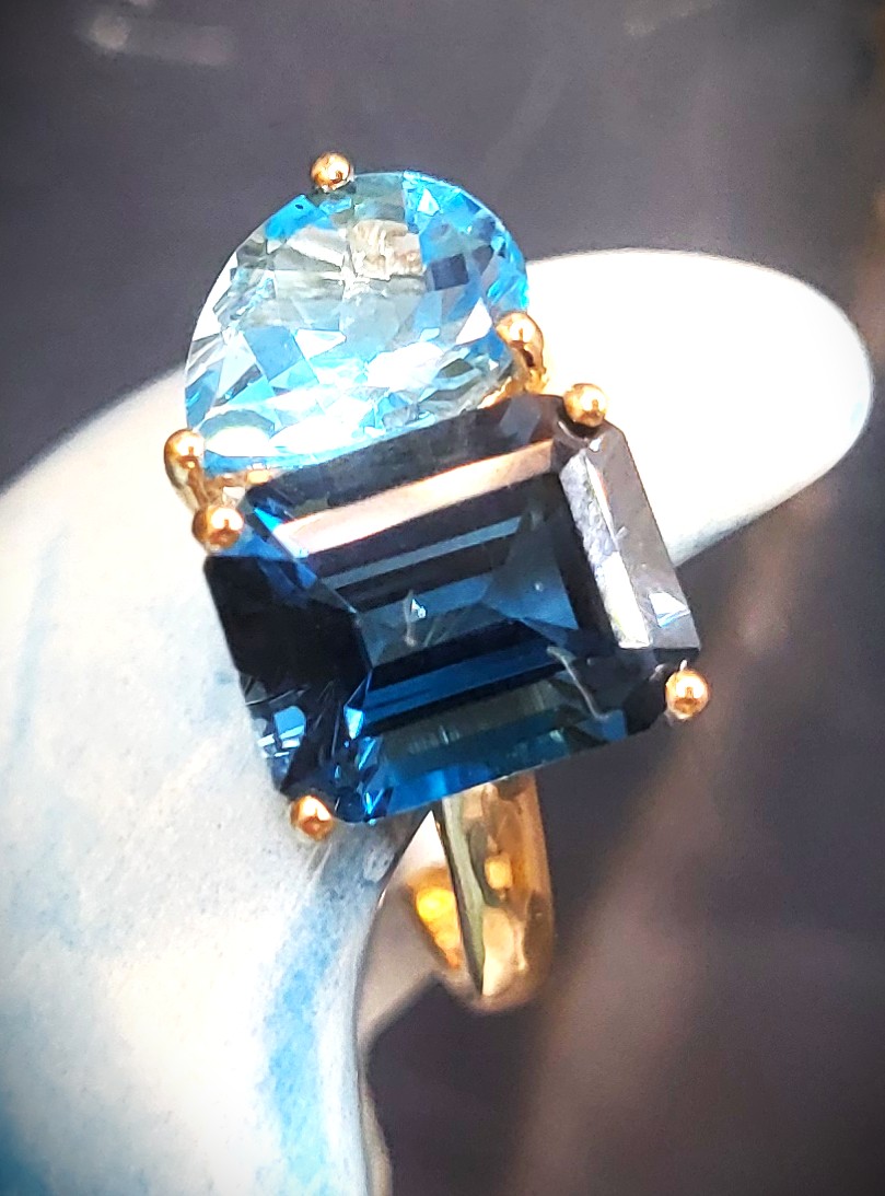London & Swiss Blue Topaz Side-by-Side Ring