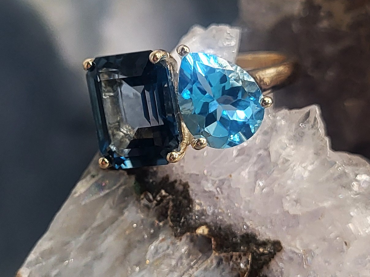 London & Swiss Blue Topaz Side-by-Side Ring