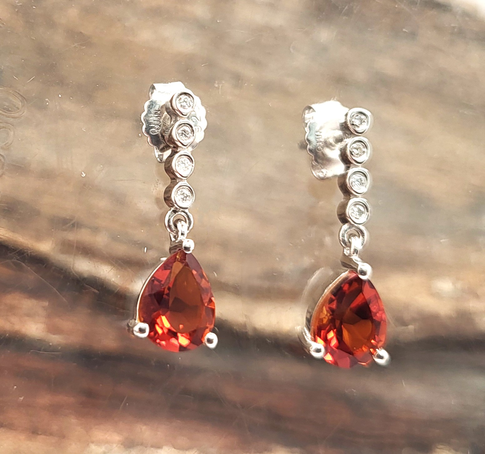 Genuine Madeira Citrine and Lab Diamond Earrings