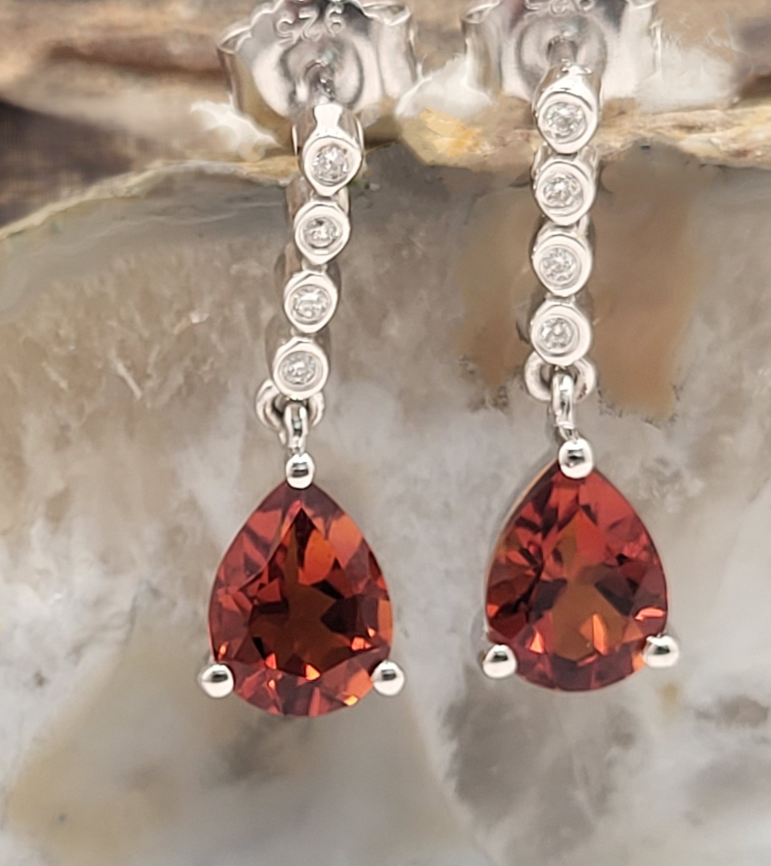 Genuine Madeira Citrine and Lab Diamond Earrings
