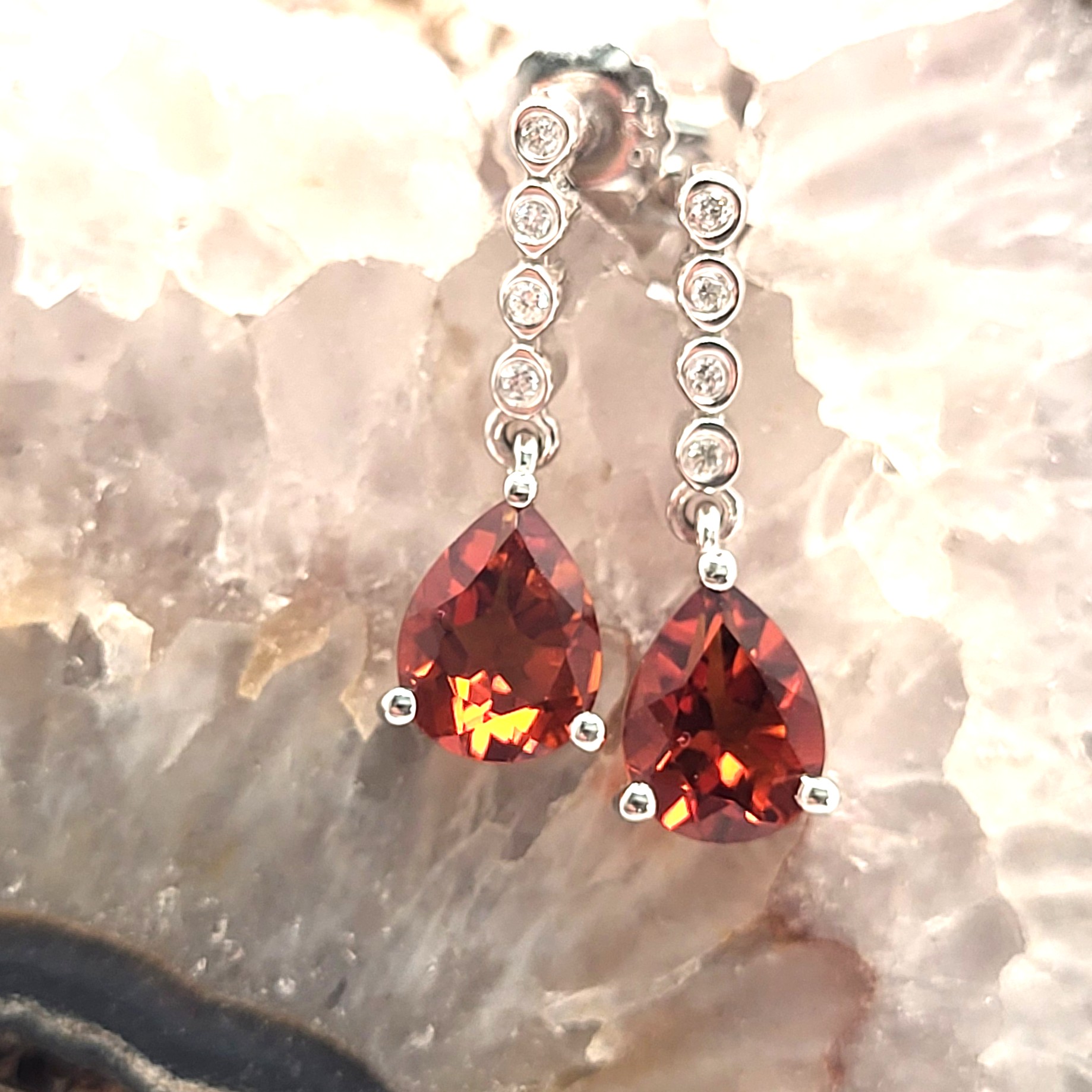 Genuine Madeira Citrine and Lab Diamond Earrings