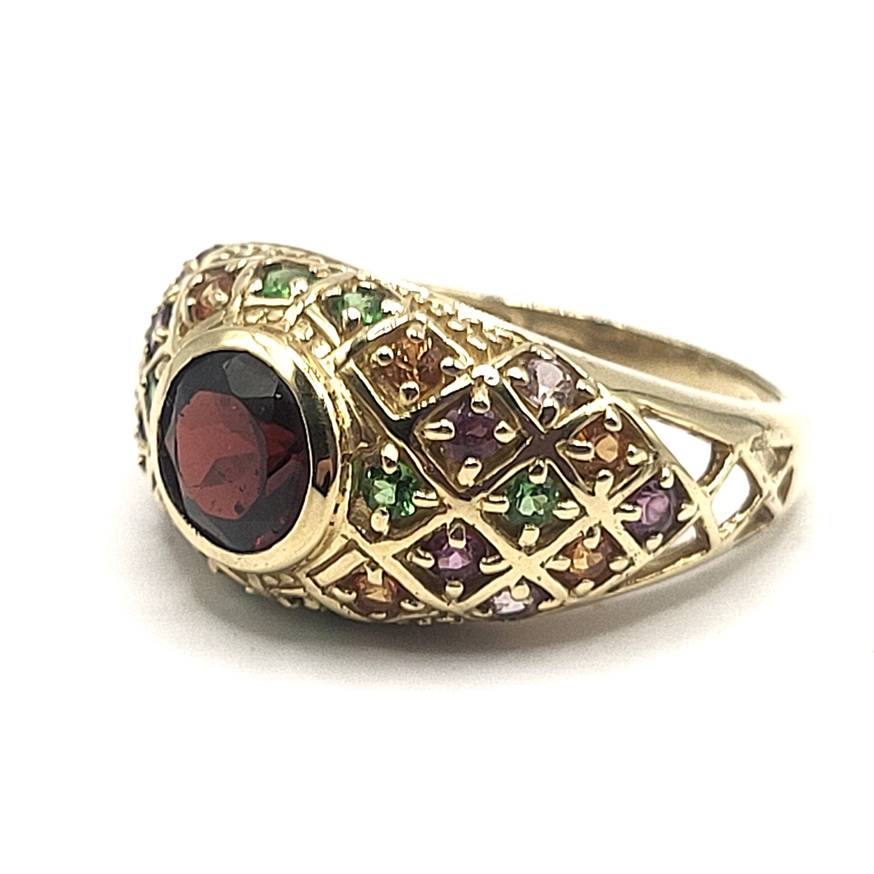 14K 2.75ctw Garnet & Multi-Gem Dome-Statement Ring