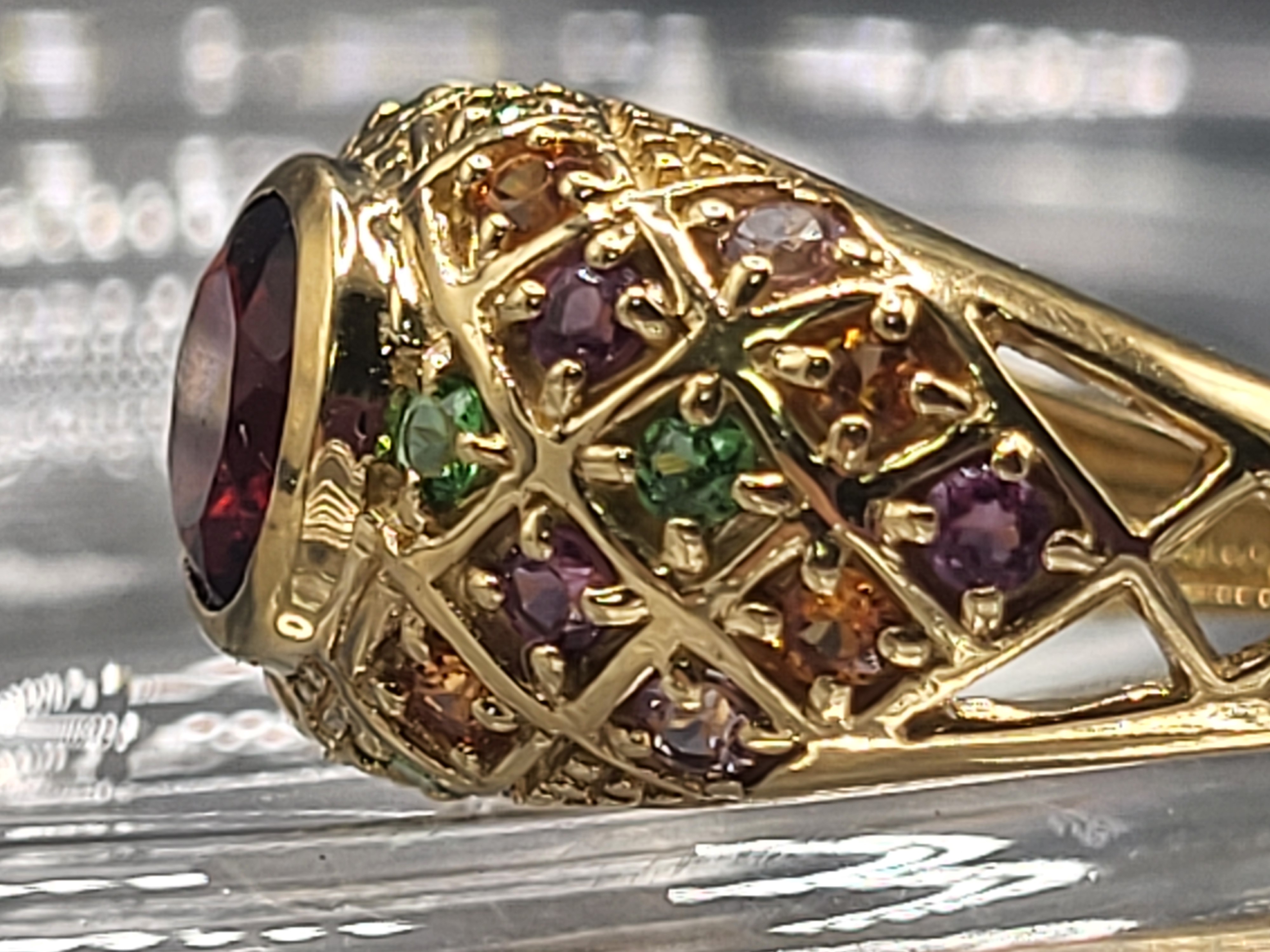 14K 2.75ctw Garnet & Multi-Gem Dome-Statement Ring