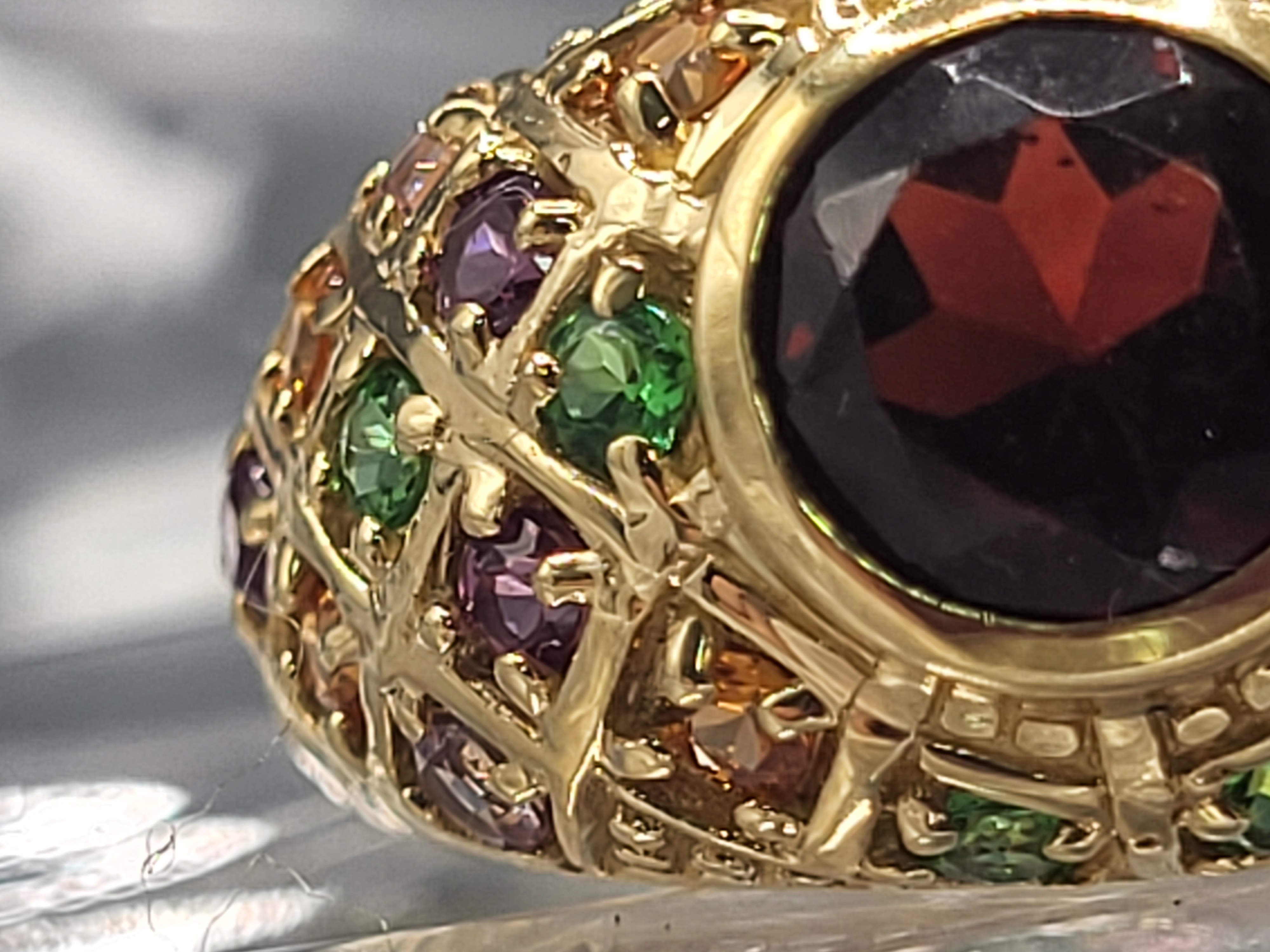 14K 2.75ctw Garnet & Multi-Gem Dome-Statement Ring