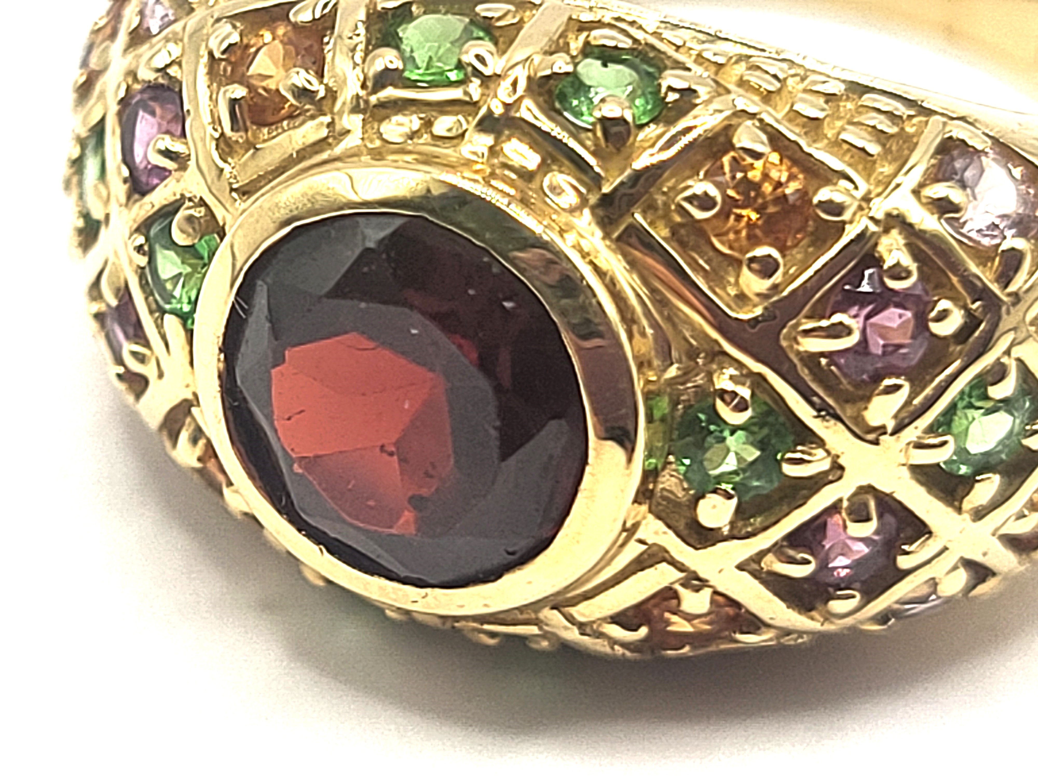 14K 2.75ctw Garnet & Multi-Gem Dome-Statement Ring