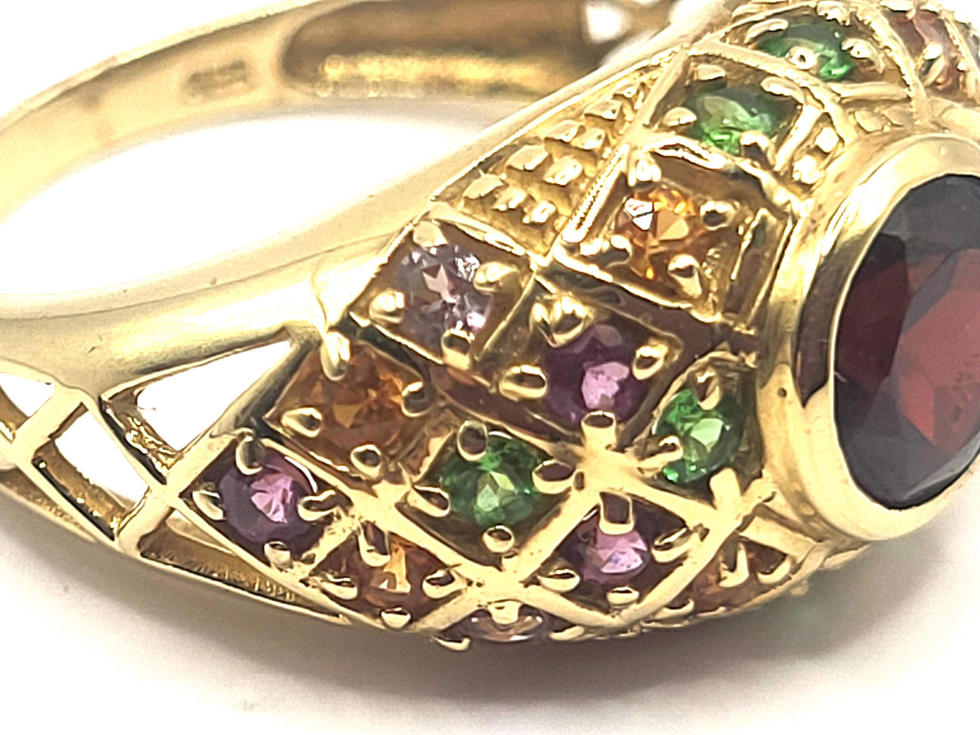 14K 2.75ctw Garnet & Multi-Gem Dome-Statement Ring
