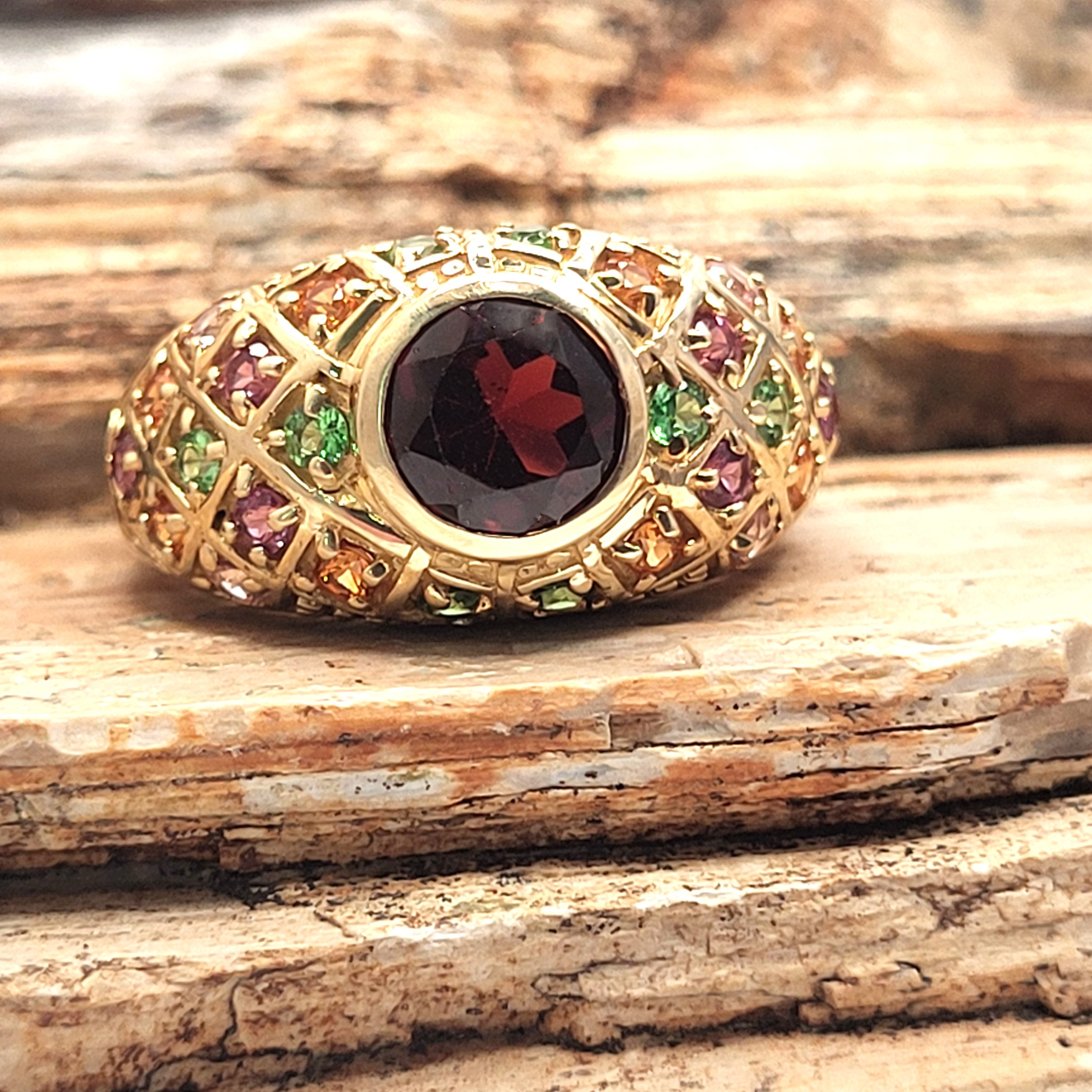14K 2.75ctw Garnet & Multi-Gem Dome-Statement Ring
