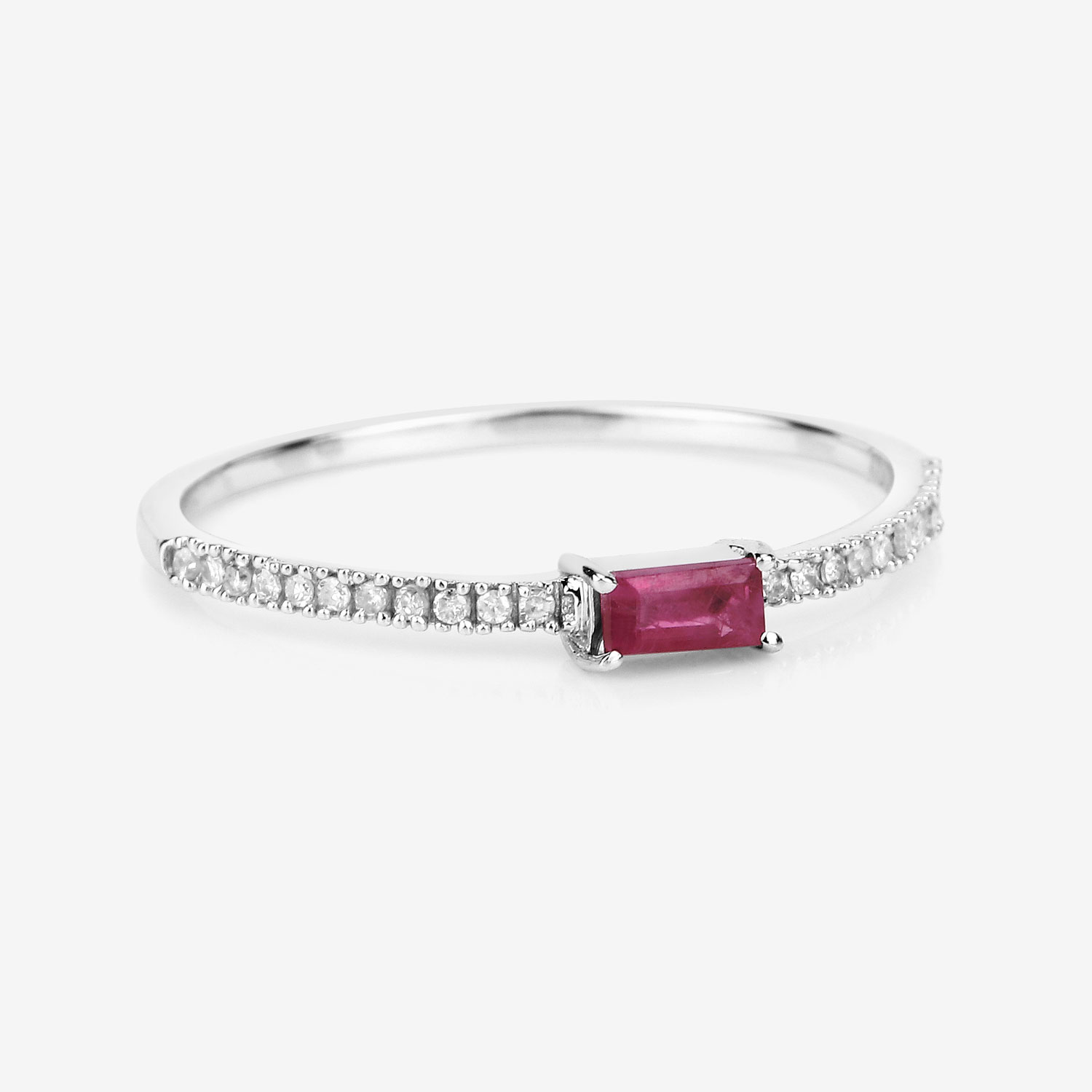 14K Baguette Ruby and Diamond Stacker Ring