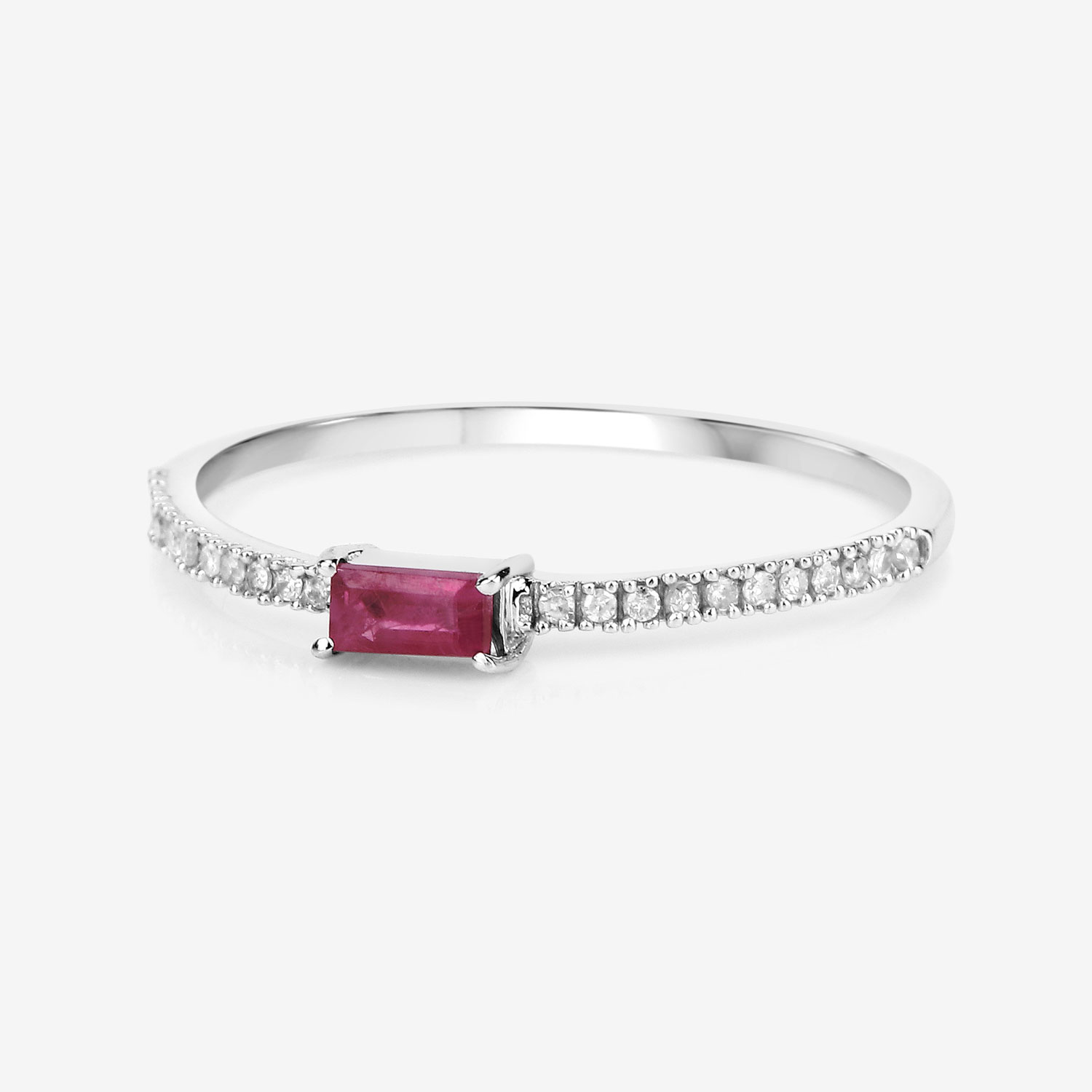 14K Baguette Ruby and Diamond Stacker Ring