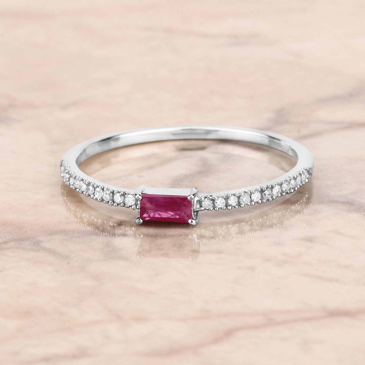 14K Baguette Ruby and Diamond Stacker Ring