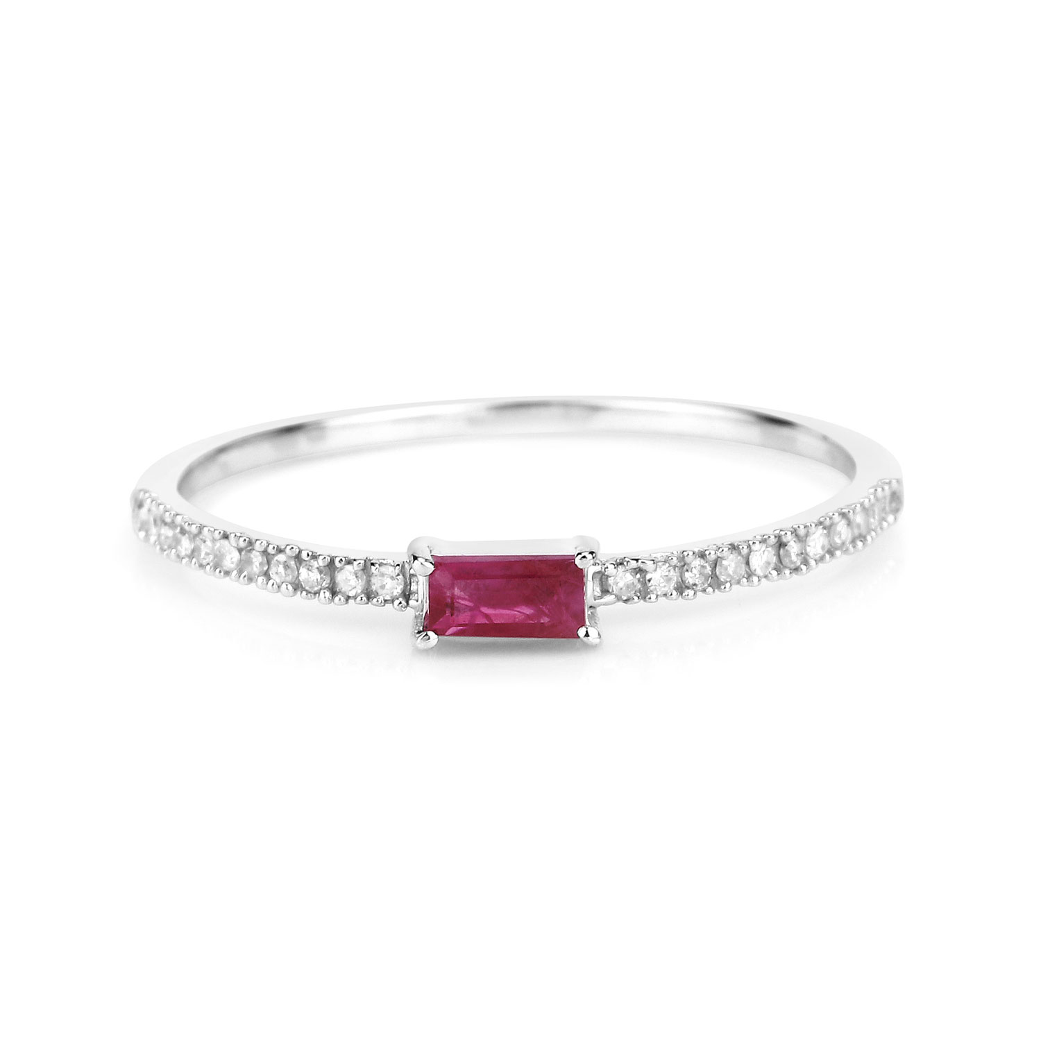 14K Baguette Ruby and Diamond Stacker Ring