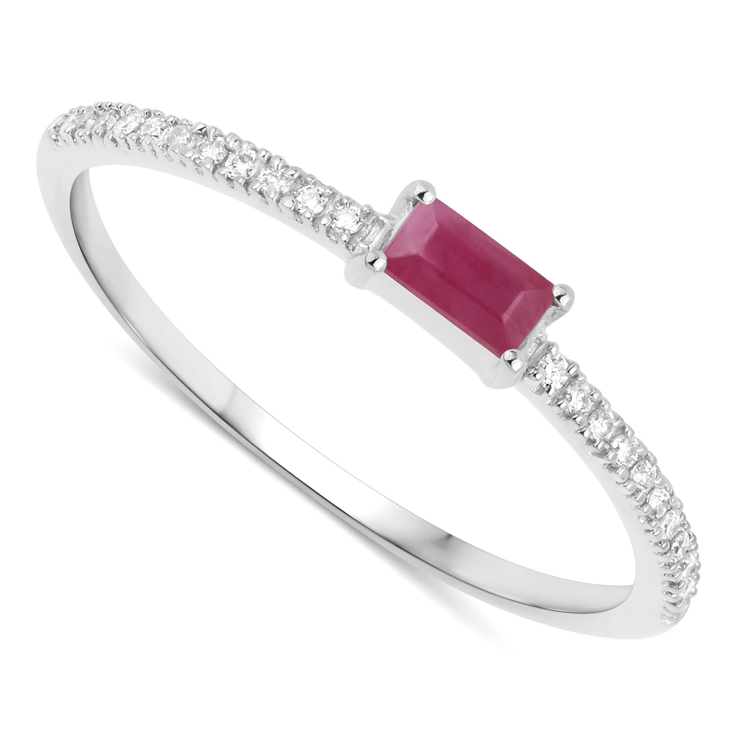 14K Baguette Ruby and Diamond Stacker Ring