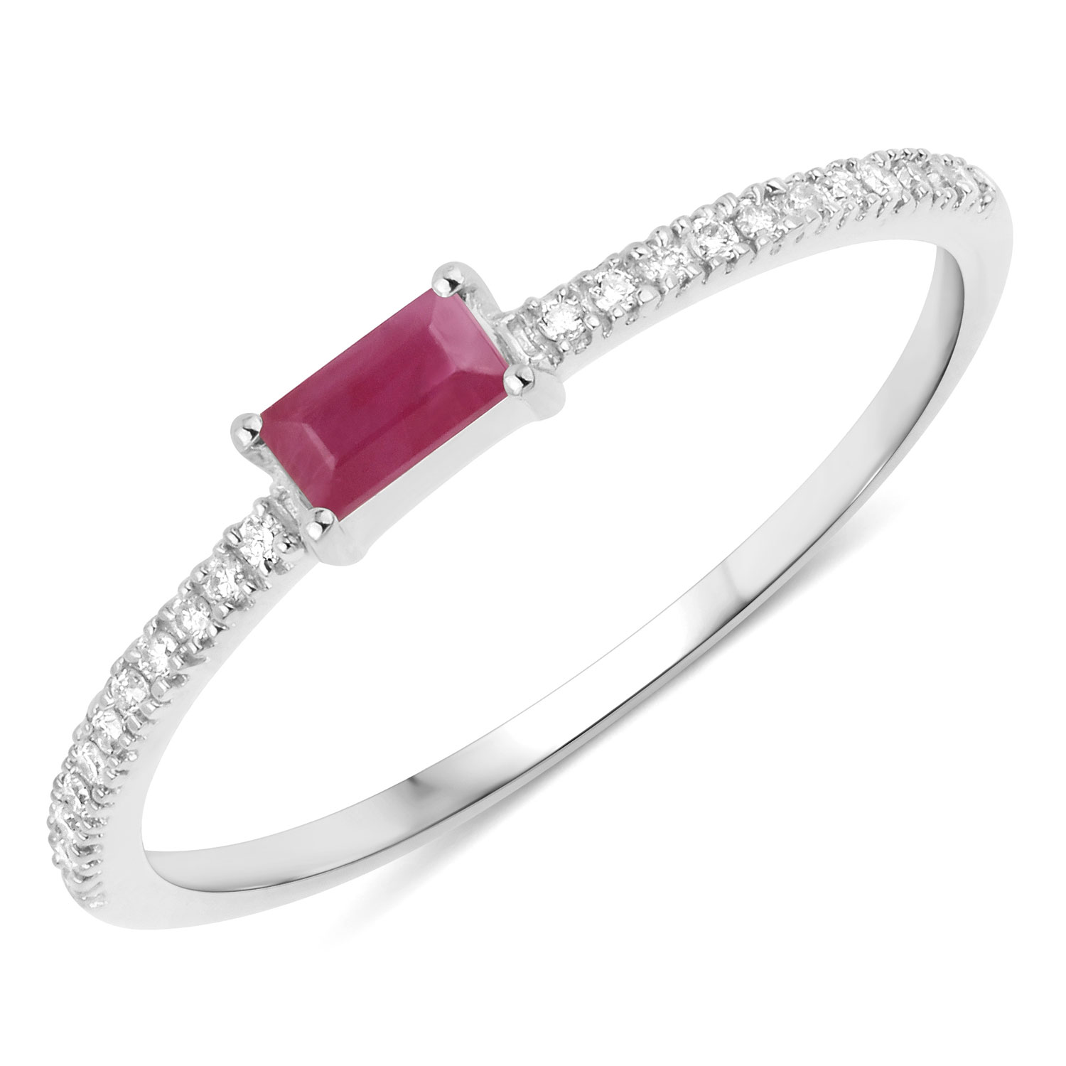 14K Baguette Ruby and Diamond Stacker Ring