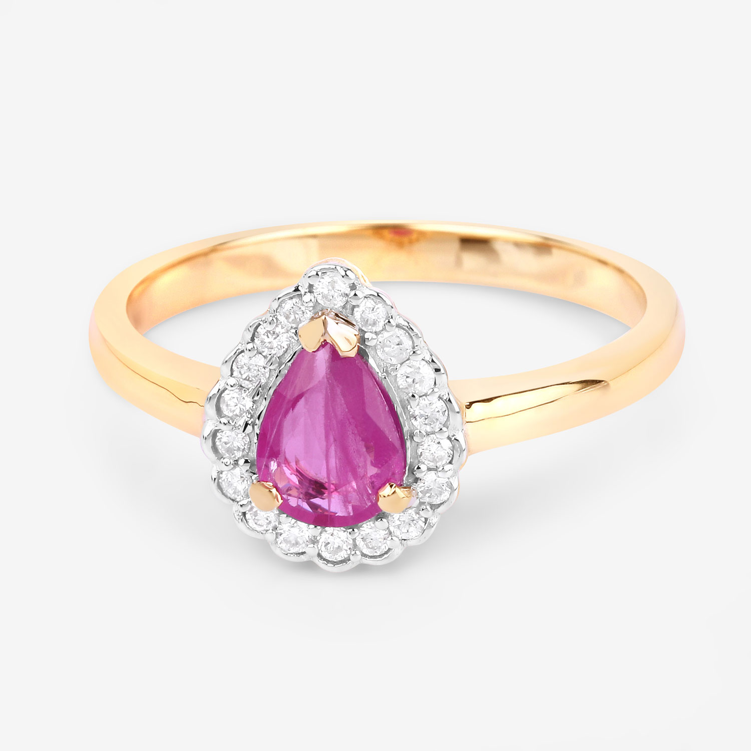 Pear-Cut Ruby and Diamond Halo Ring