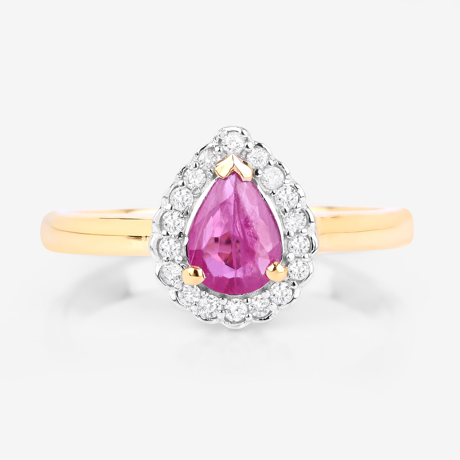 Pear-Cut Ruby and Diamond Halo Ring