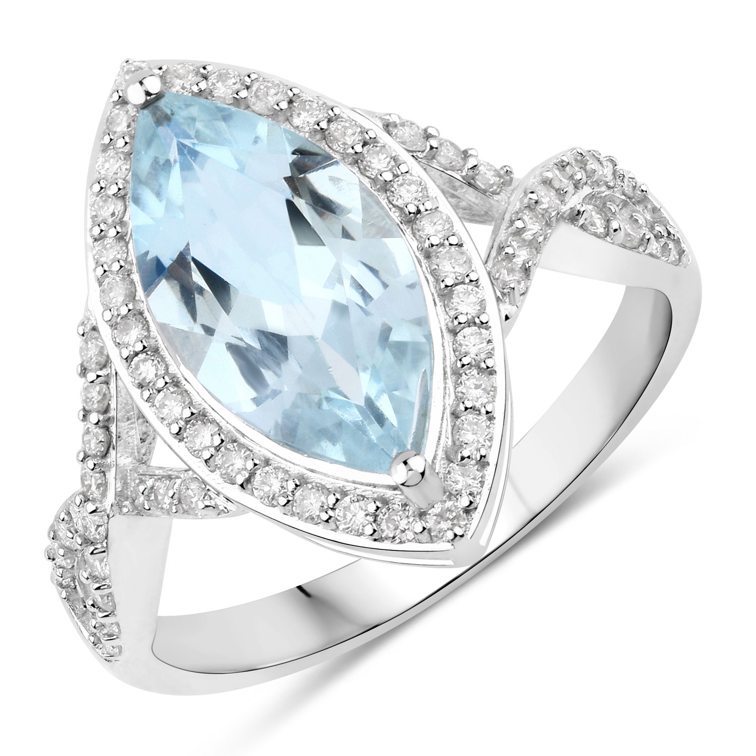 2.24 CT Marquise Aquamarine and Diamond Halo Ring