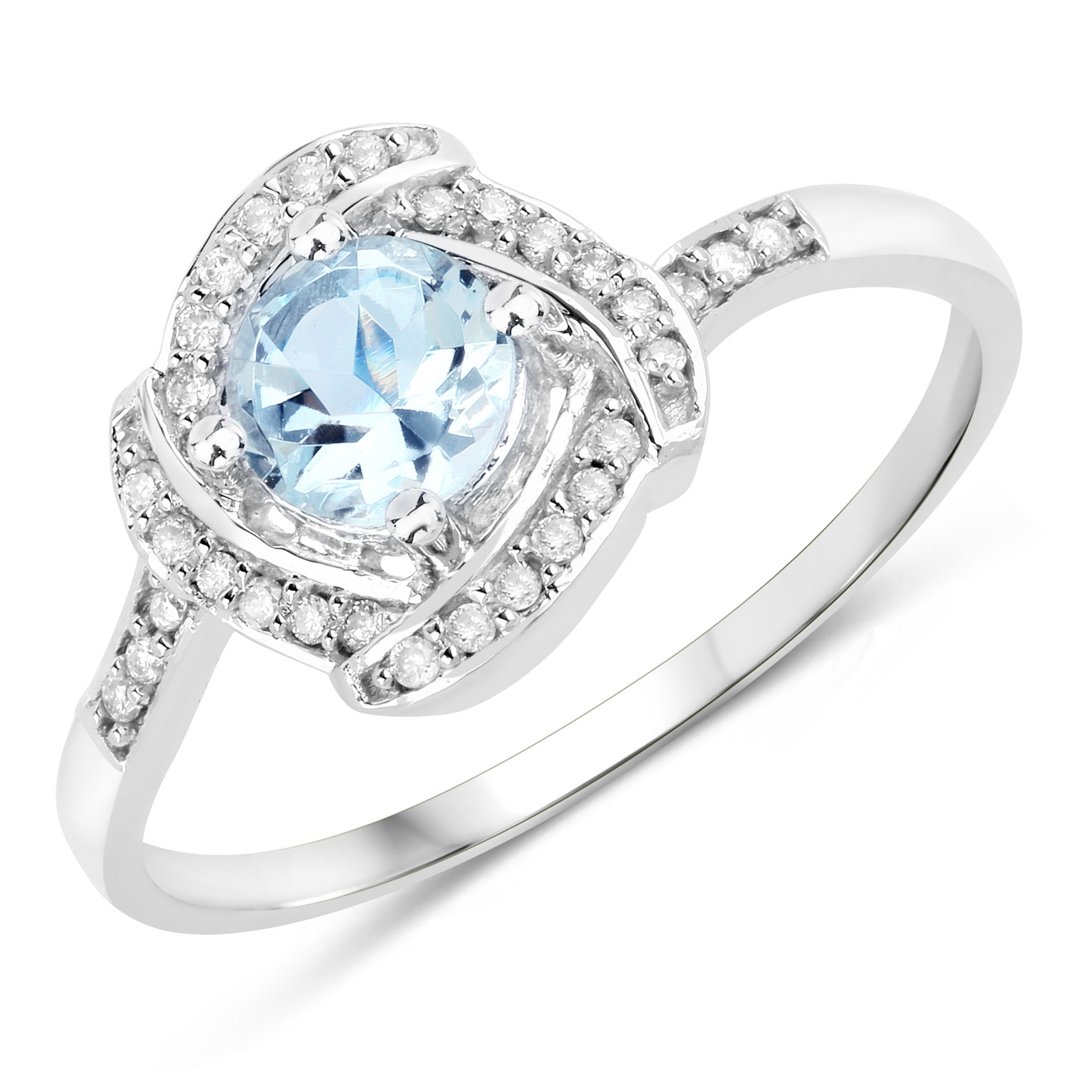 Aquamarine in Diamond Overlap Ribbon Frame Ring