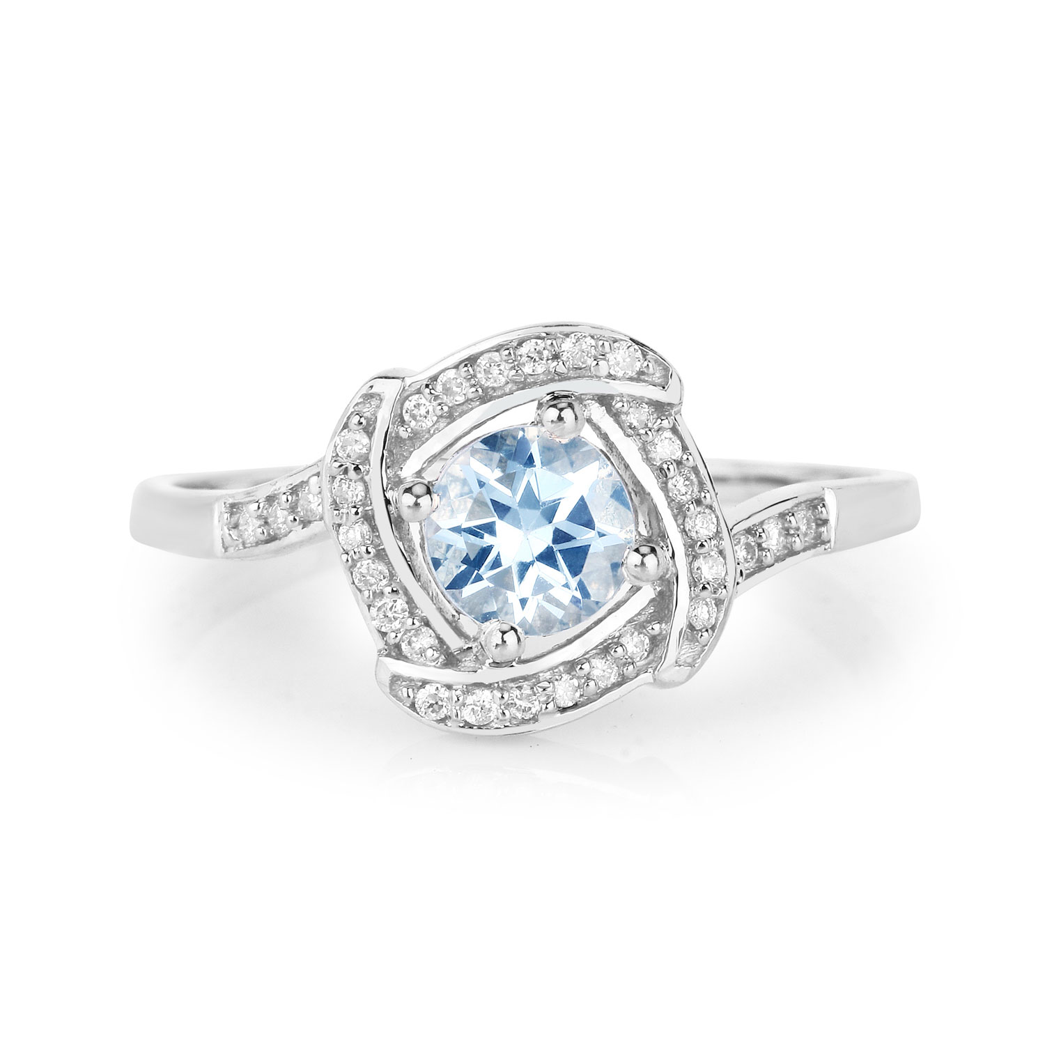 Aquamarine in Diamond Overlap Ribbon Frame Ring