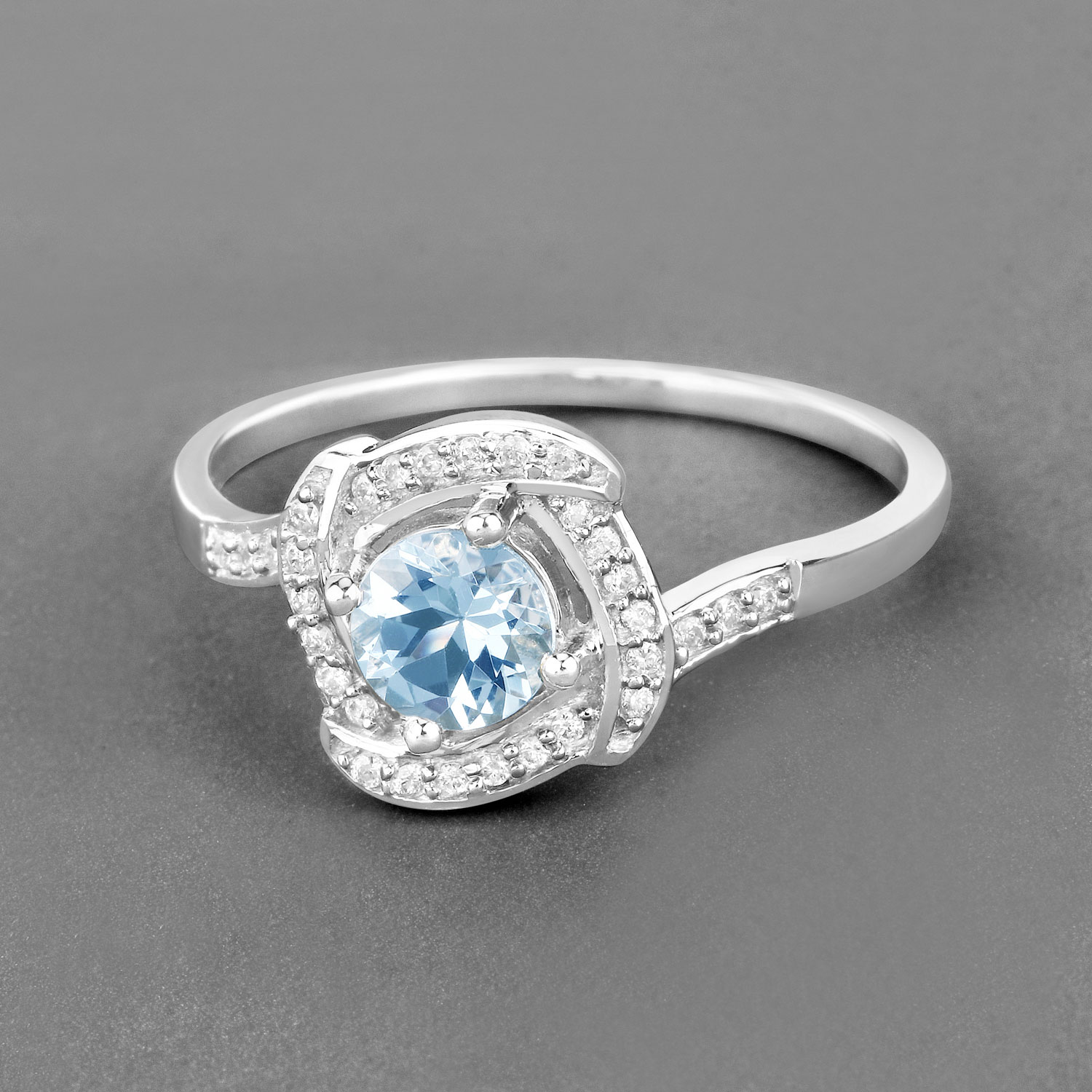Aquamarine in Diamond Overlap Ribbon Frame Ring