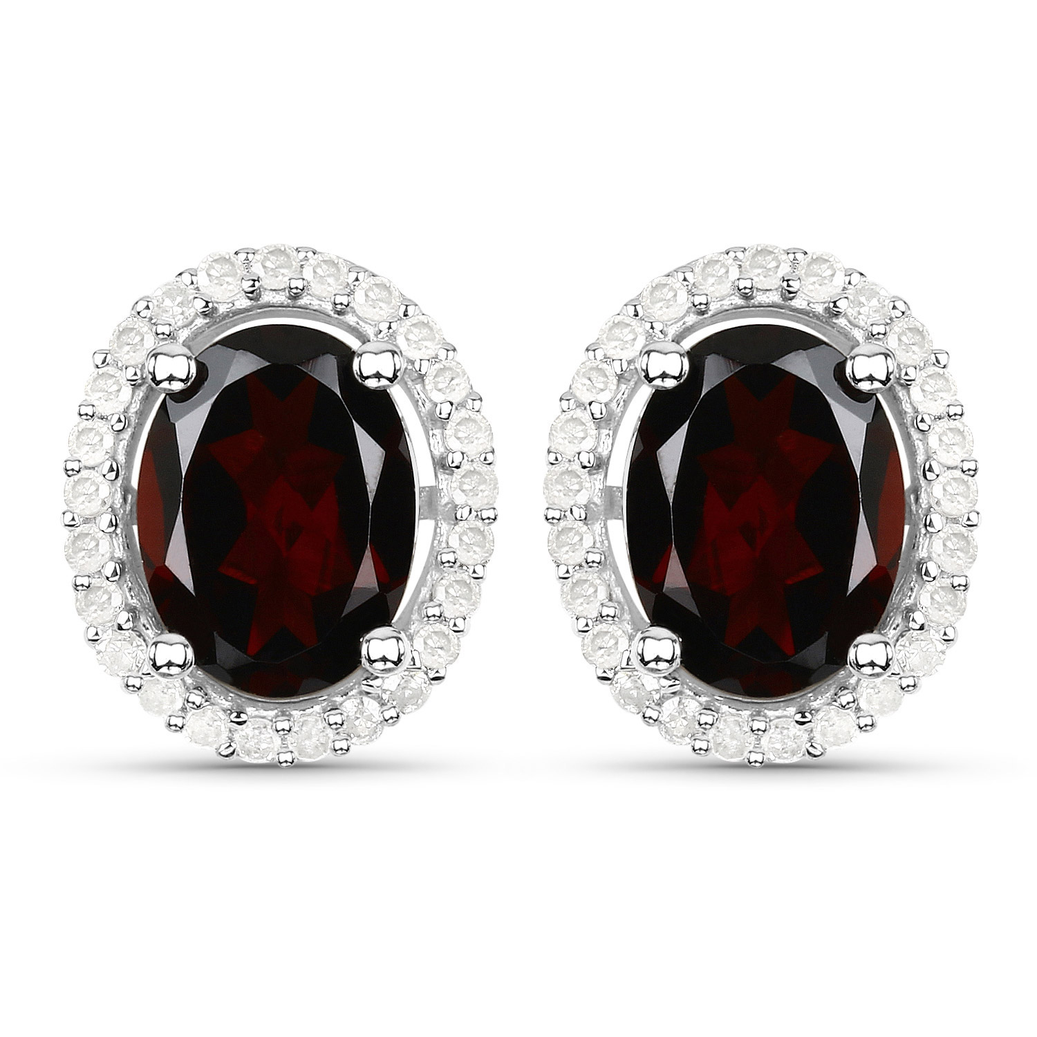 Glamorous Garnet and Lab-Diamond Halo Earrings