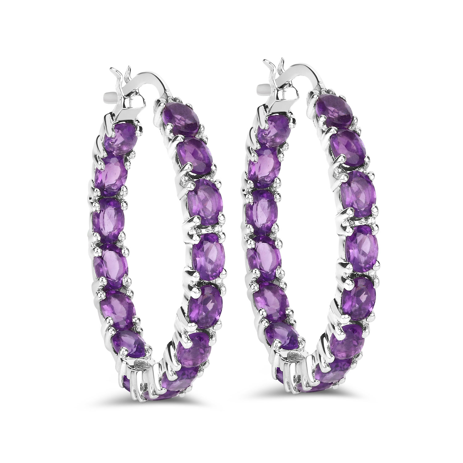 4.80 CTW Amethyst Inside/Out Hoop Earrings .925