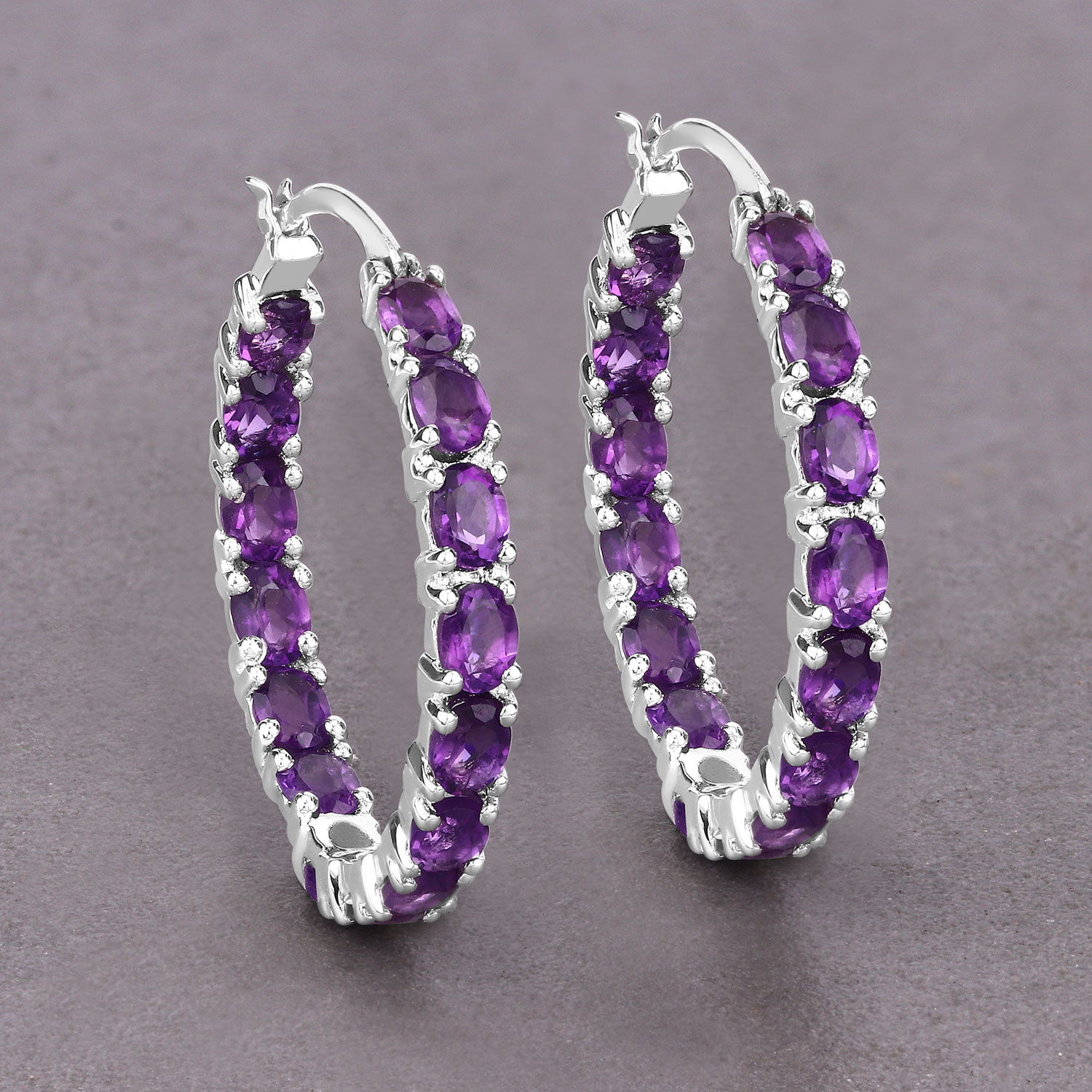 4.80 CTW Amethyst Inside/Out Hoop Earrings .925