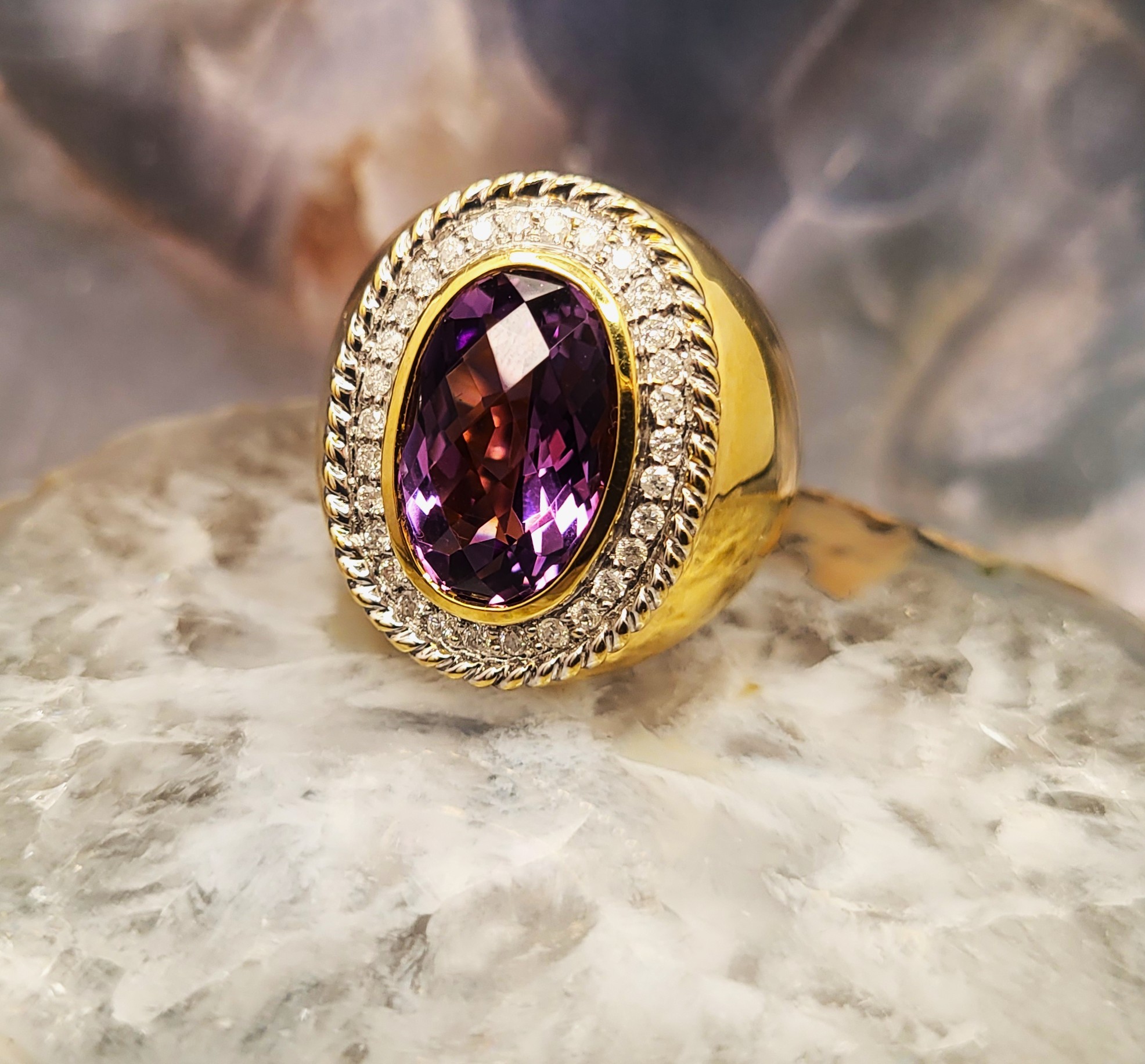 Bold 8 Carat Amethyst and Diamond Ring