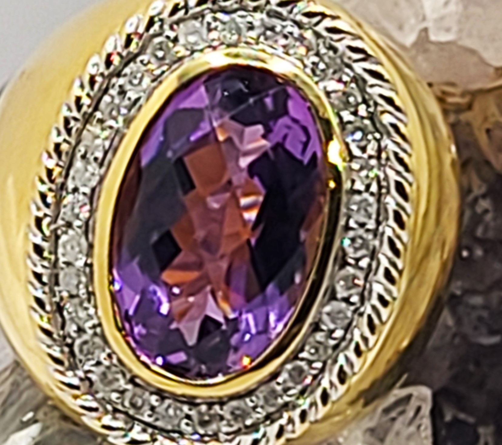 Bold 8 Carat Amethyst and Diamond Ring