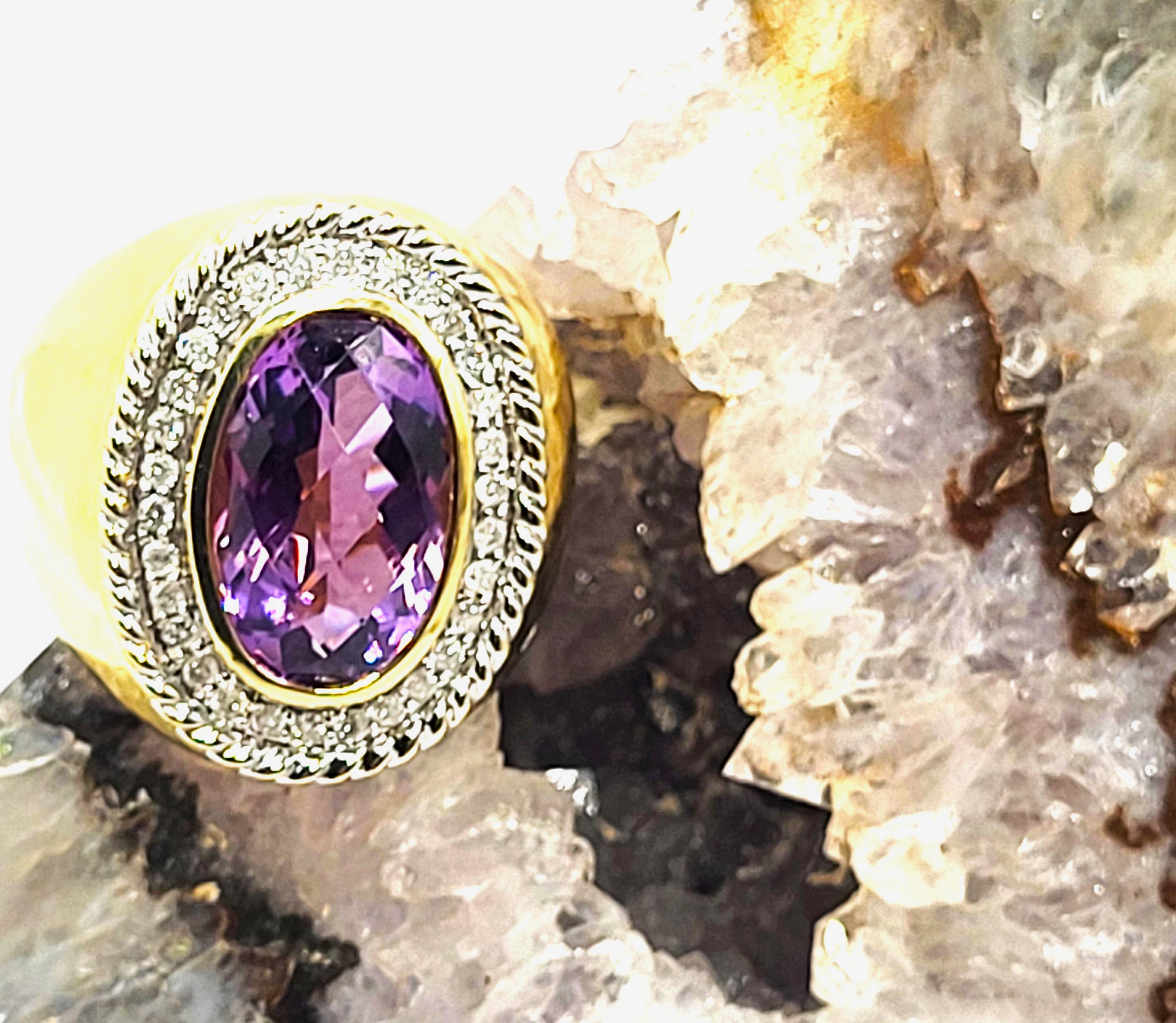 Bold 8 Carat Amethyst and Diamond Ring