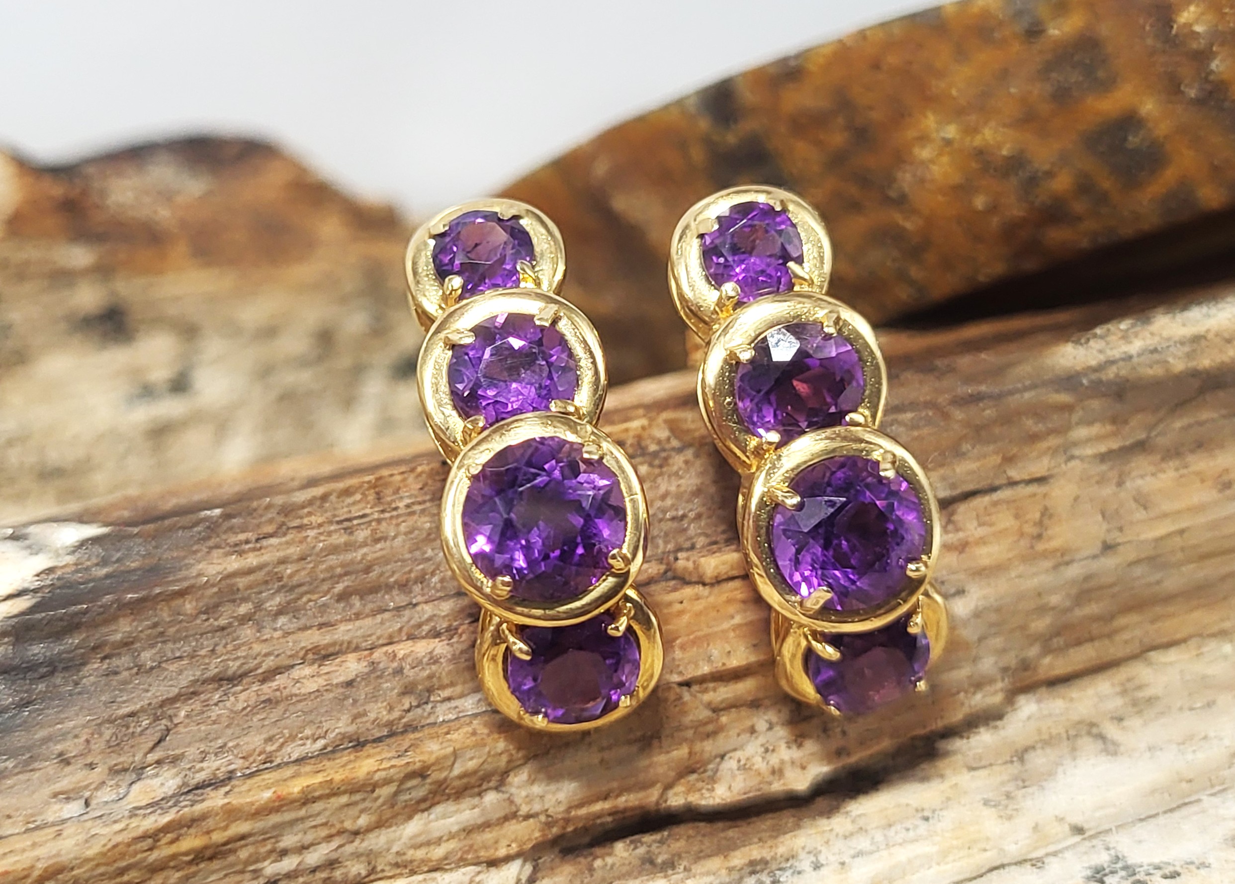 Graduating and Curved Genuine Amethyst Earrings