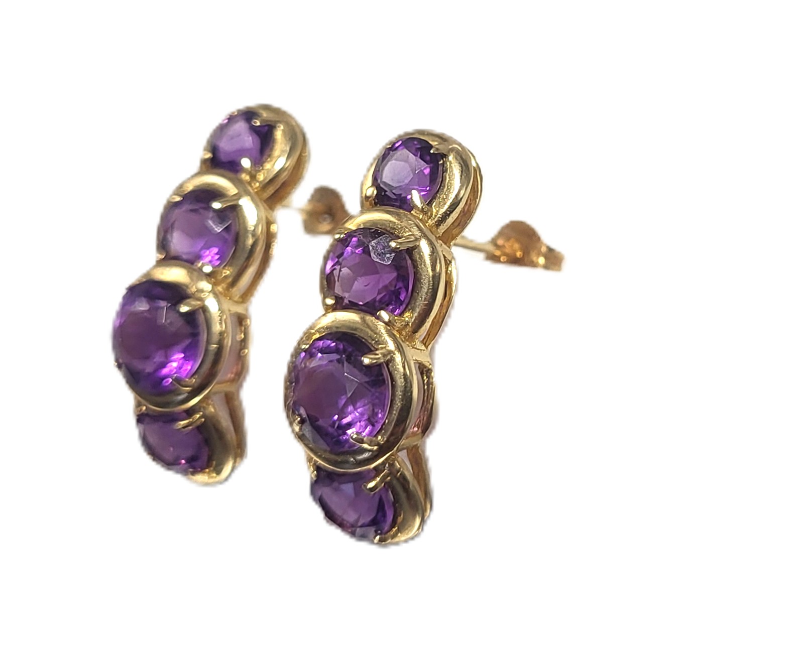 Graduating and Curved Genuine Amethyst Earrings