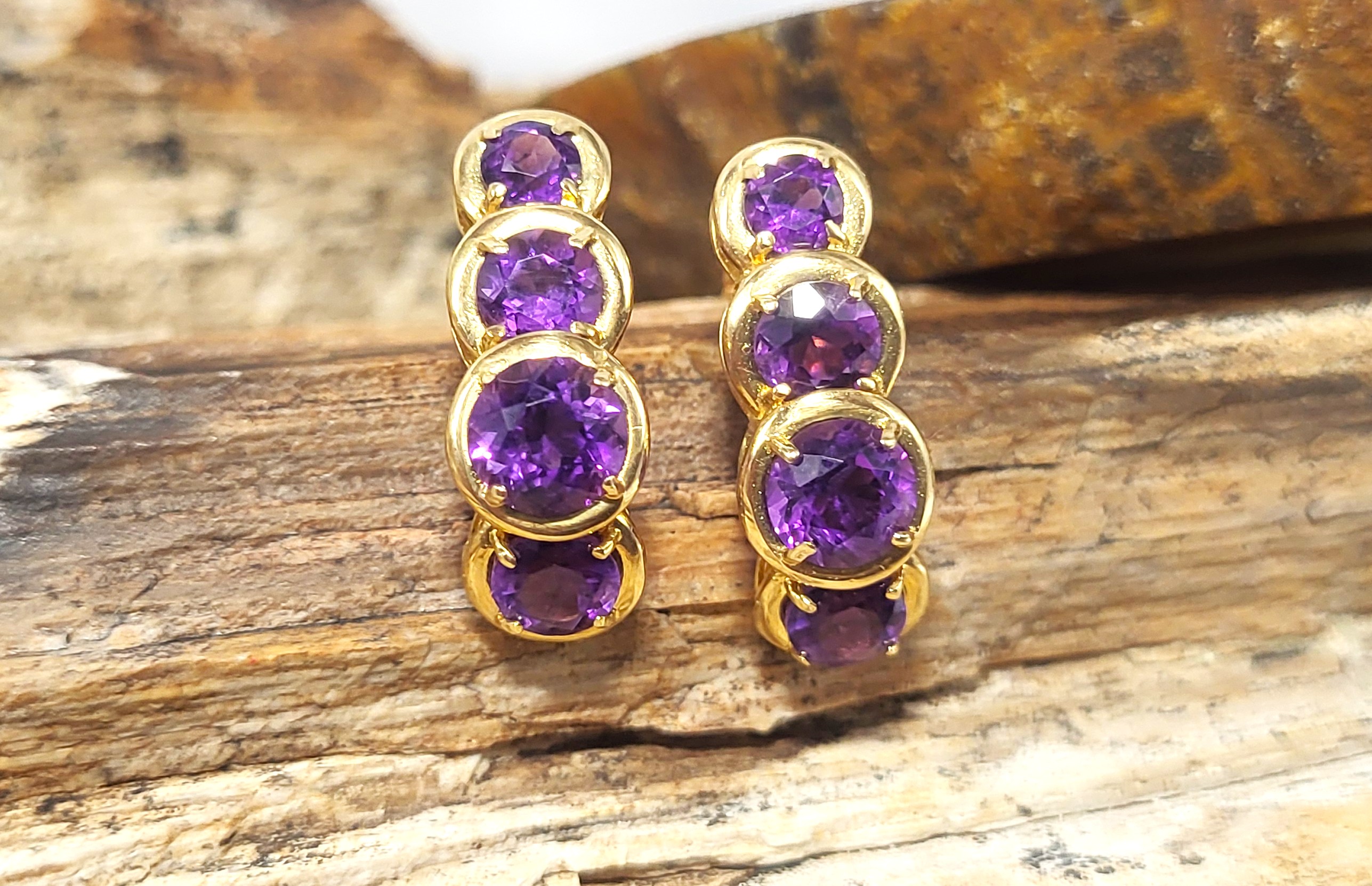 Graduating and Curved Genuine Amethyst Earrings