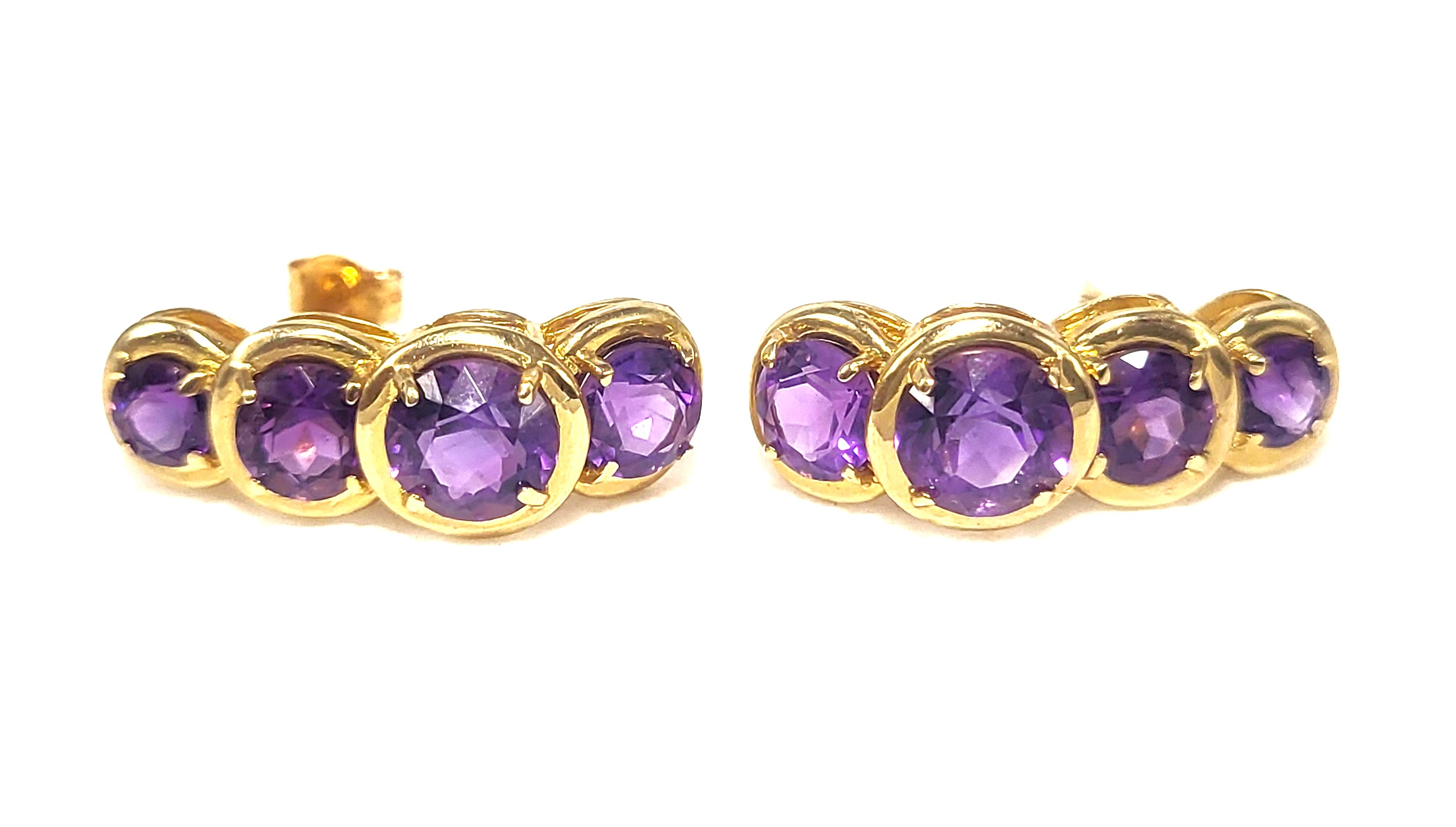 Graduating and Curved Genuine Amethyst Earrings