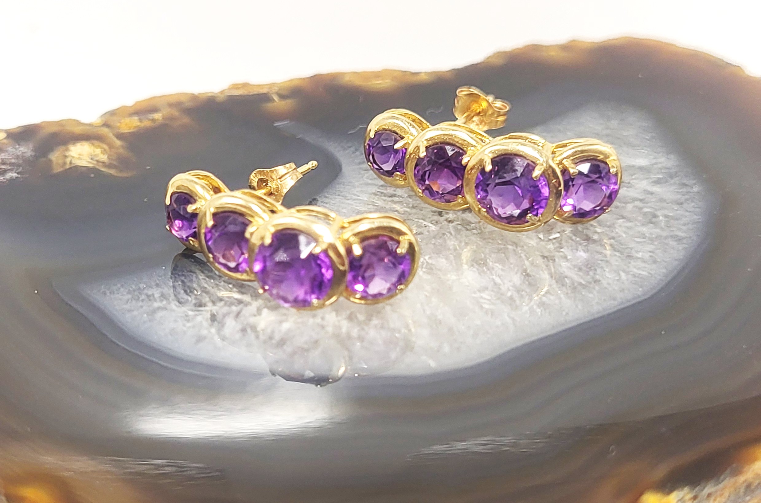 Graduating and Curved Genuine Amethyst Earrings