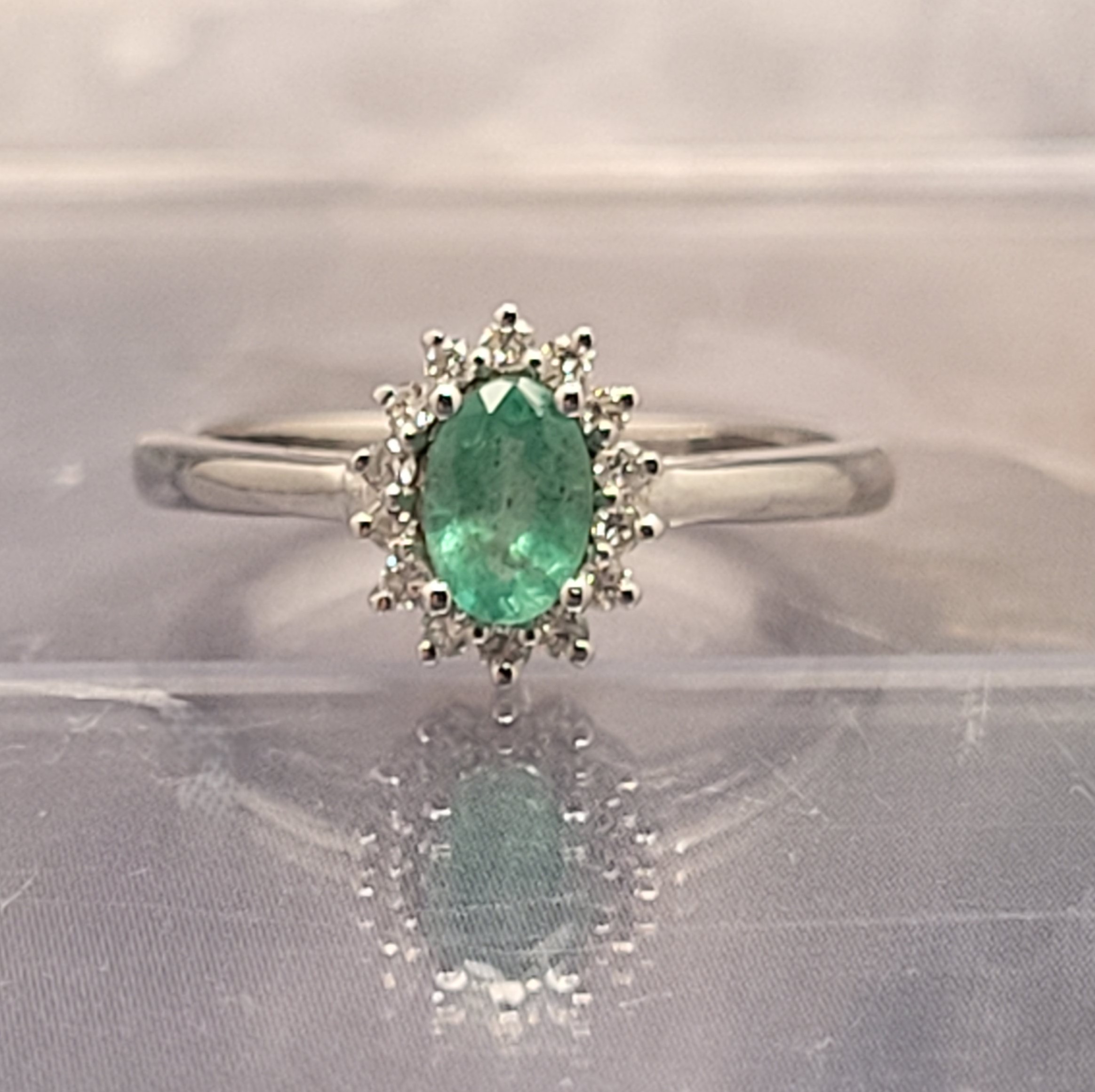Genuine Emerald Ring with Lab-Grown Diamond Halo