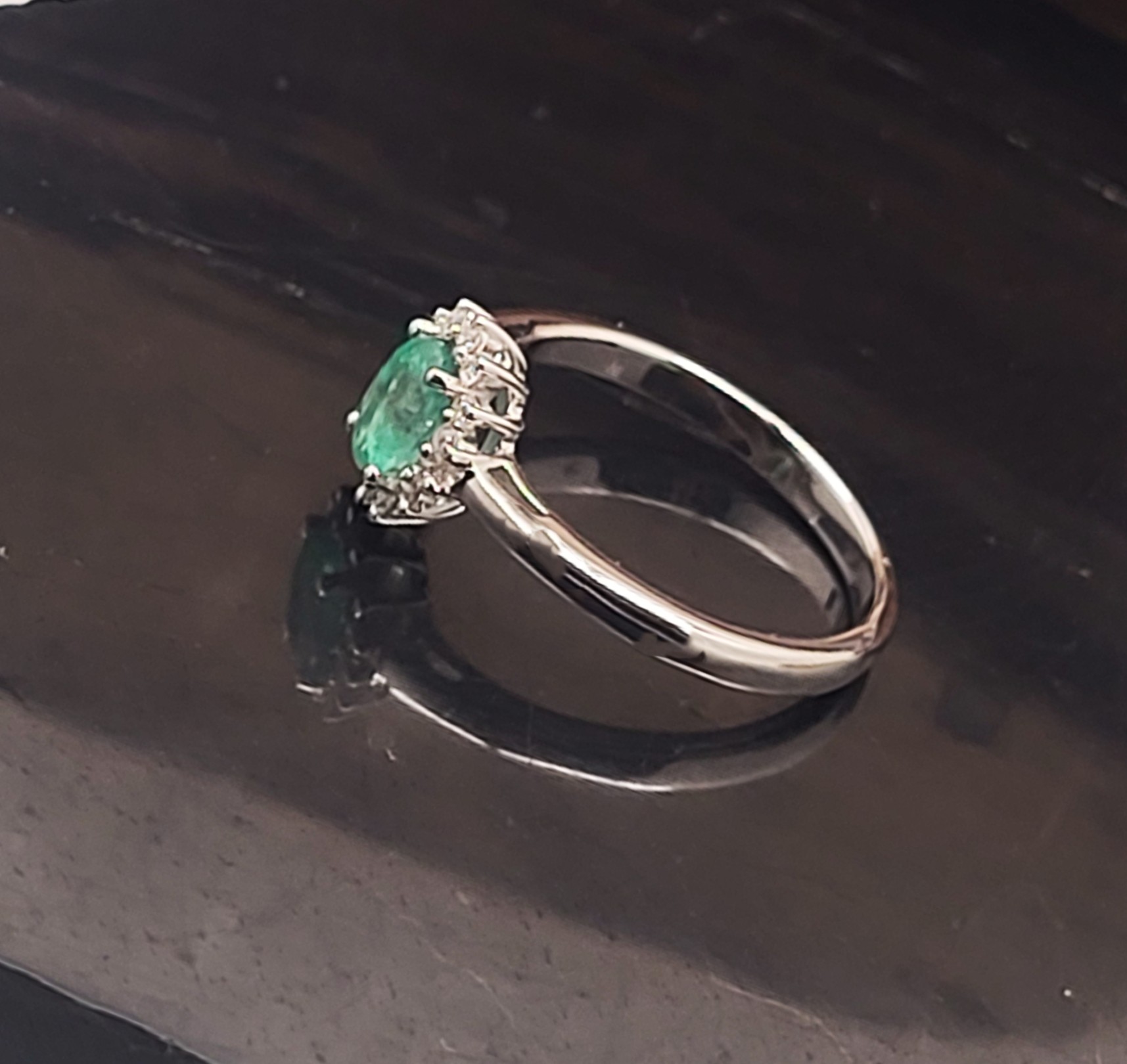 Genuine Emerald Ring with Lab-Grown Diamond Halo