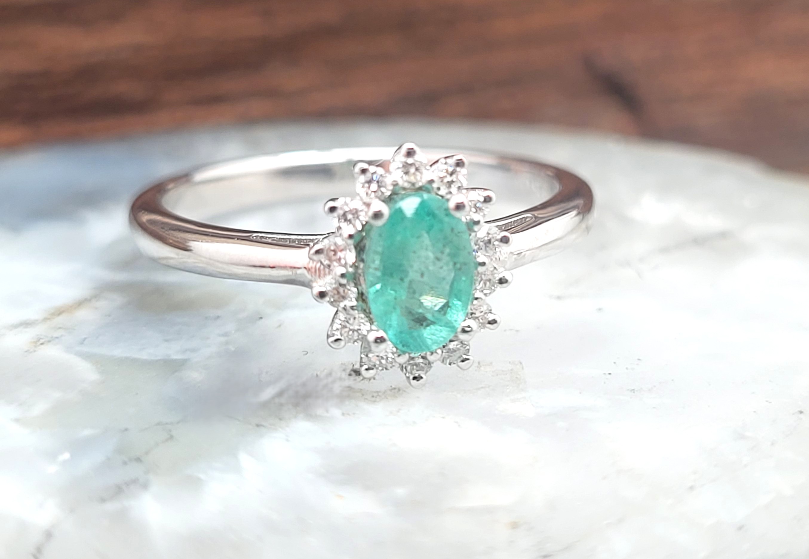 Genuine Emerald Ring with Lab-Grown Diamond Halo