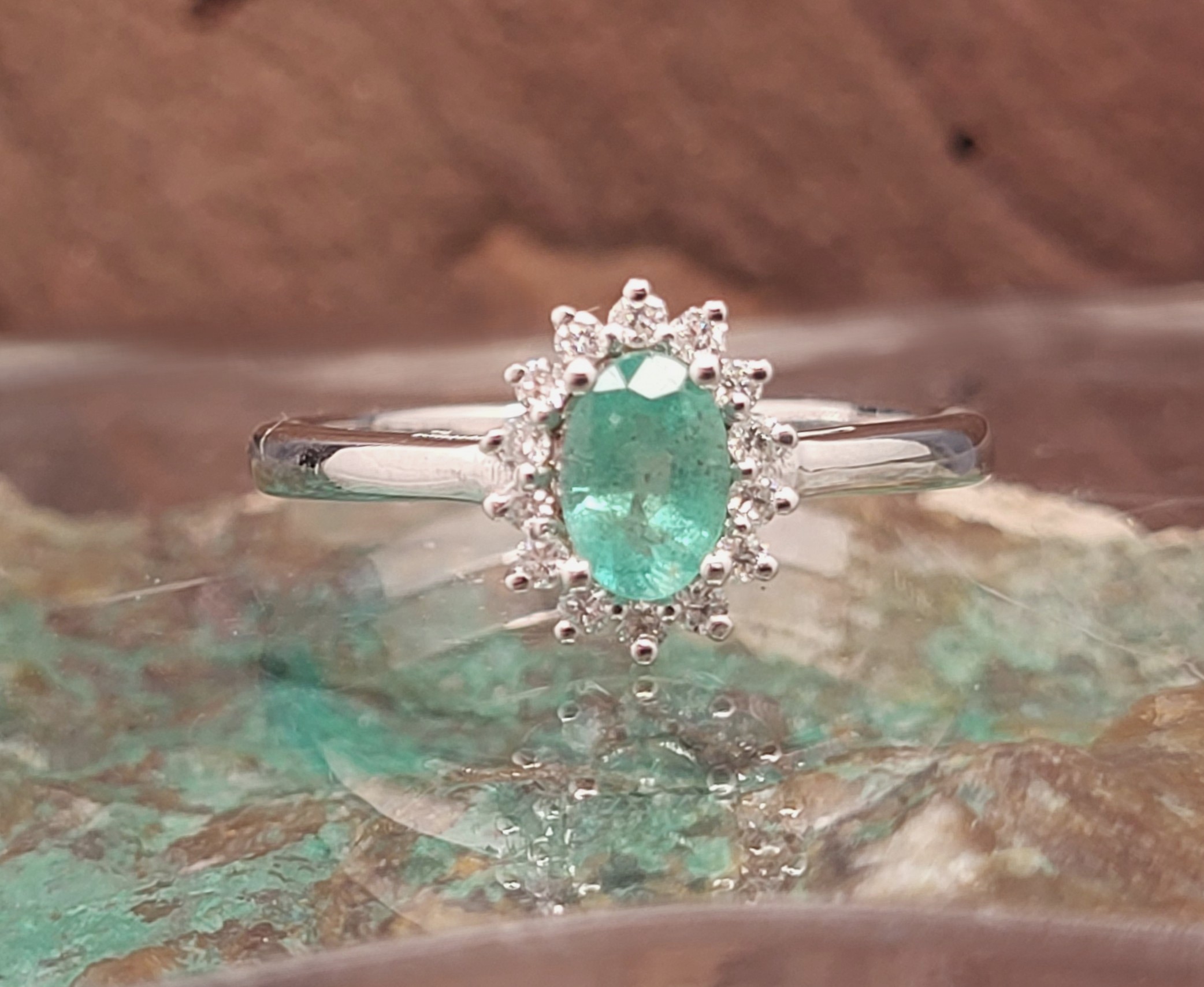 Genuine Emerald Ring with Lab-Grown Diamond Halo