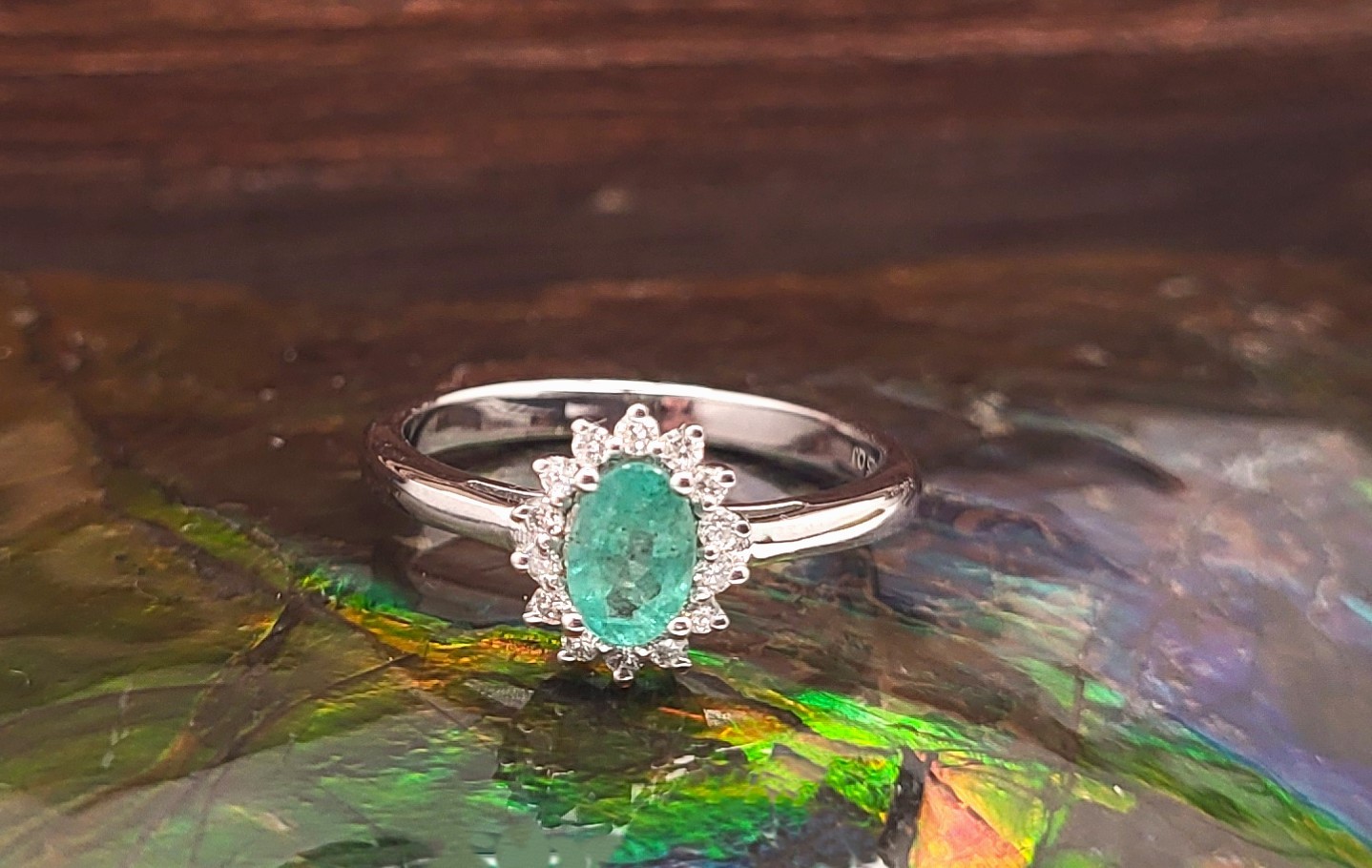 Genuine Emerald Ring with Lab-Grown Diamond Halo