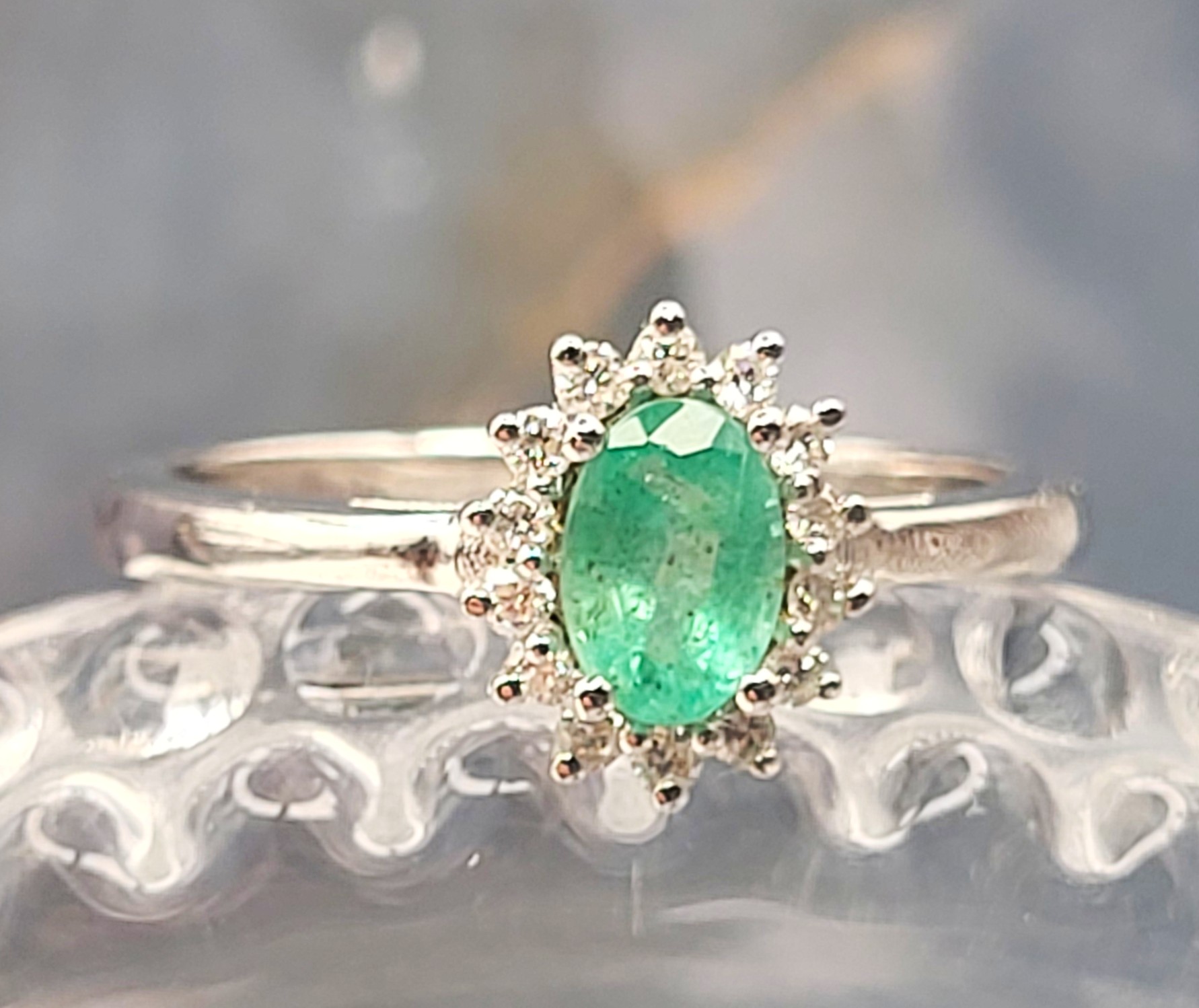 Genuine Emerald Ring with Lab-Grown Diamond Halo