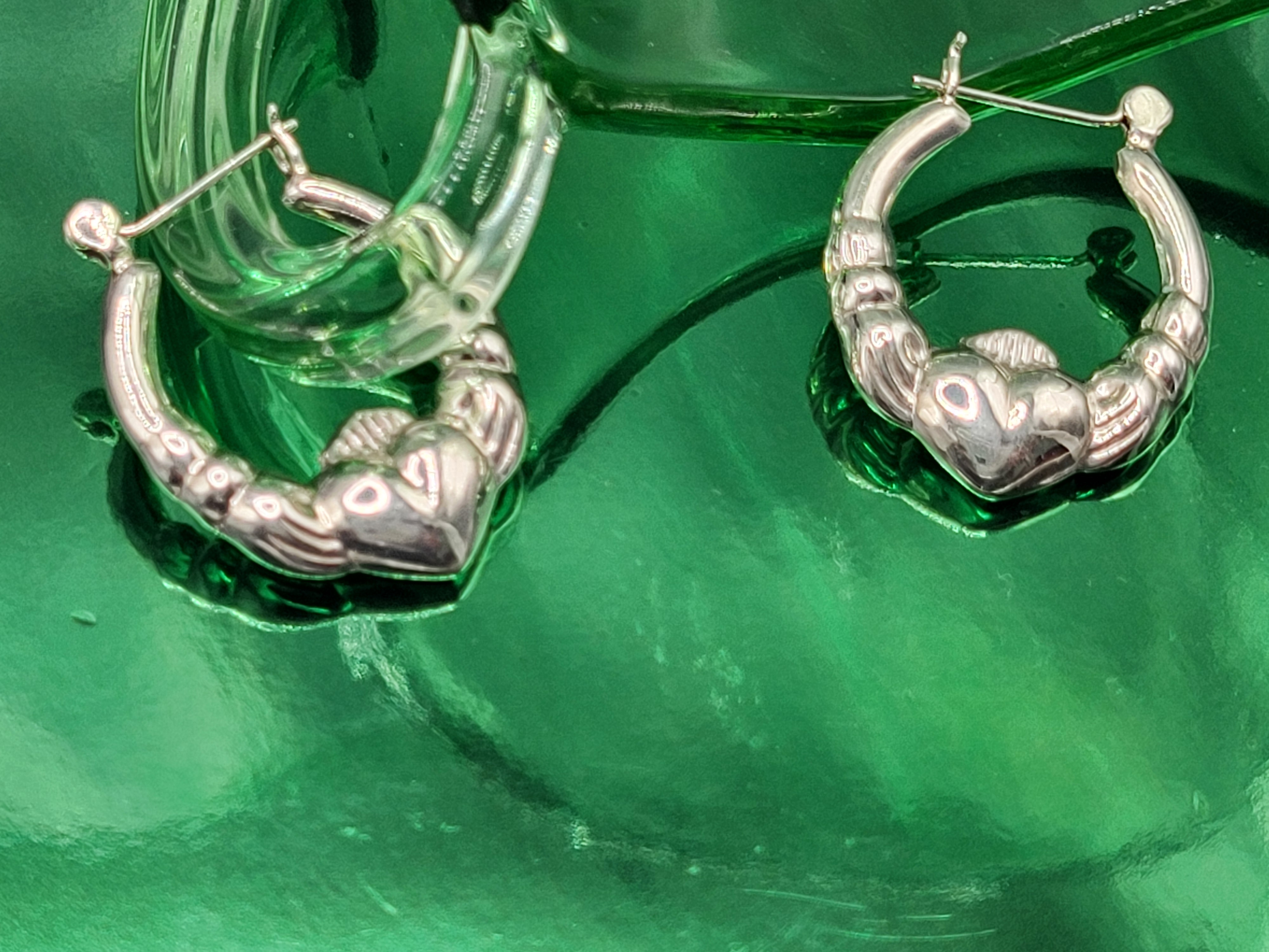 Sterling Silver 1" Puffed Claddagh Hoop Earrings